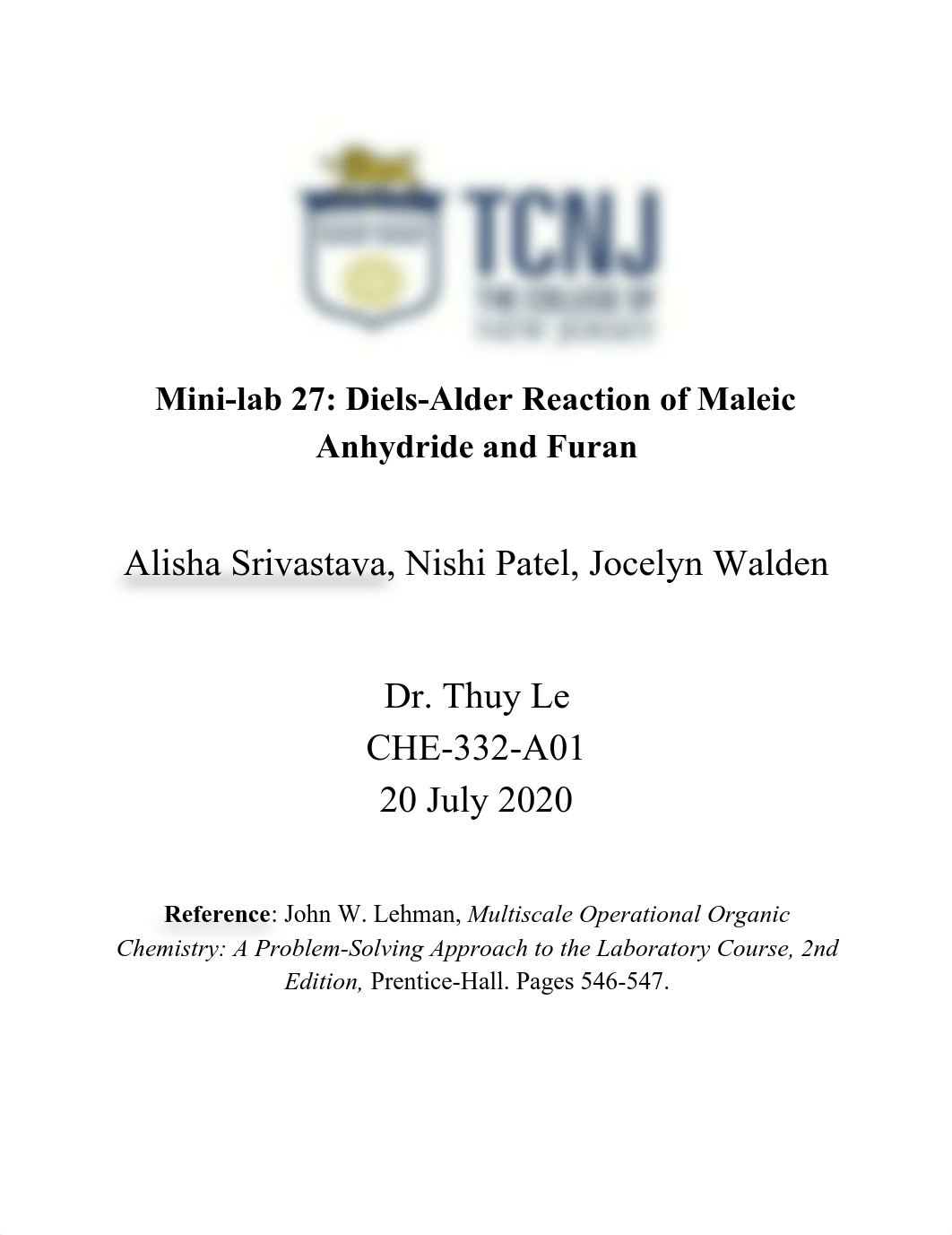 (FINAL) Mini-lab 27_ Diels-Alder Reaction of Maleic Anhydride and Furan.pdf_d5igx3g75gf_page1