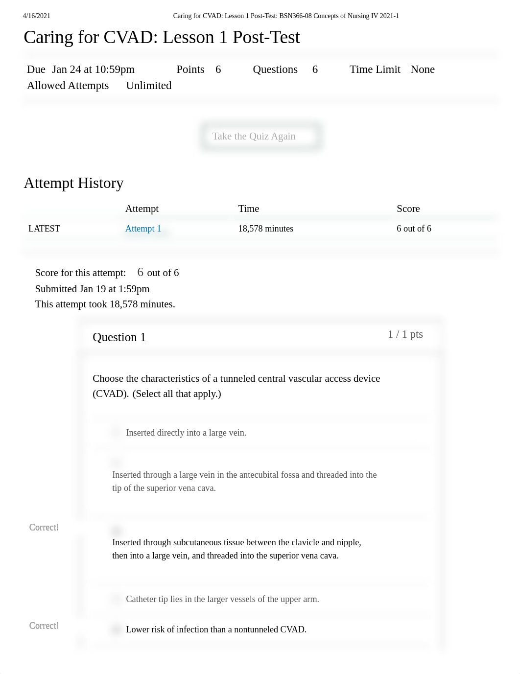 Caring for CVAD_ Lesson 1 Post-Test_ BSN366-08 Concepts of Nursing IV 2021-1.pdf_d5jr3gn21z8_page1