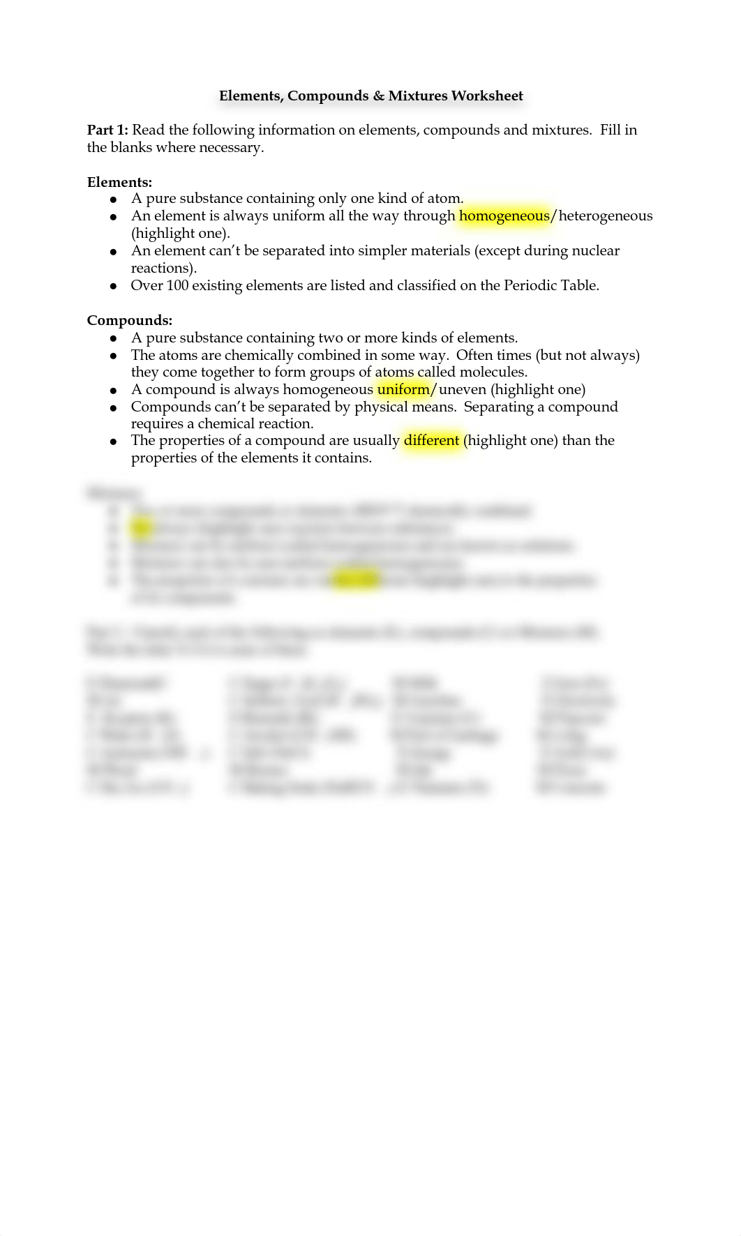 Elements, Compound & Mixtures Worksheet.pdf_d5k90m6u4xk_page1