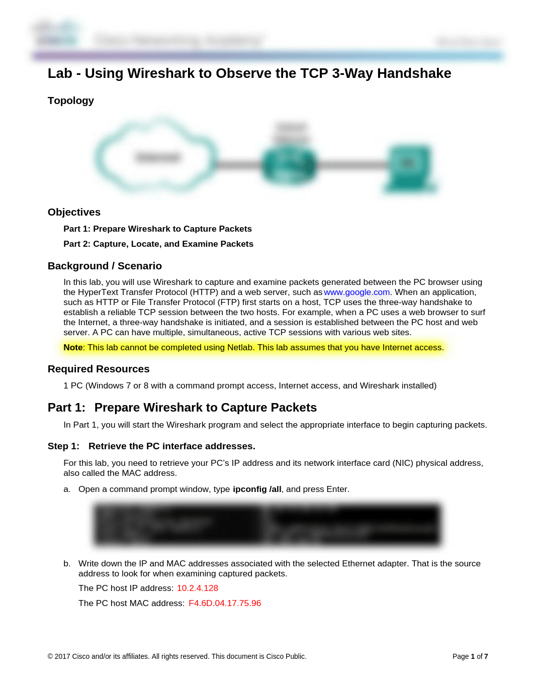 9.2.1.6 Lab - Using Wireshark to Observe the TCP 3-Way Handshake - Zachary Truman.docx_d5ln7b45ndr_page1