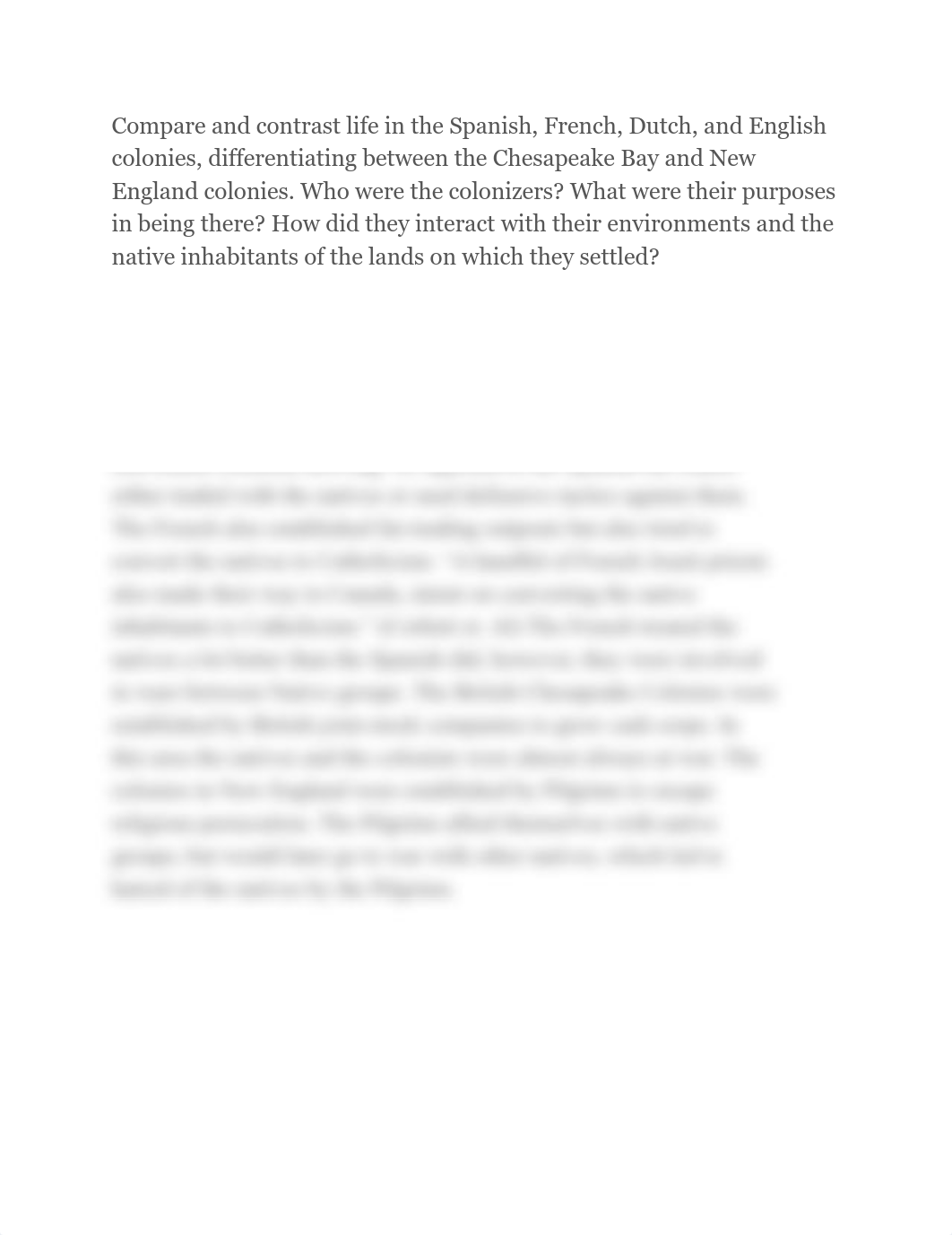 Compare and contrast life in the Spanish, French, Dutch, and English colonies, differentiating betwe_d5mbupaz8u1_page1