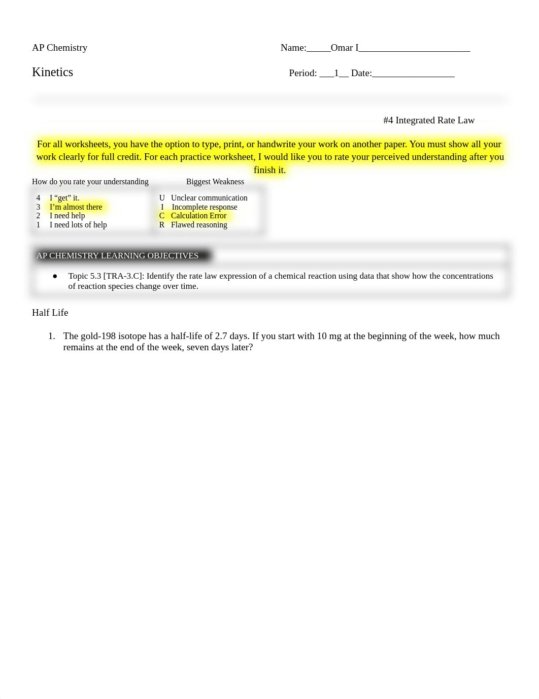 Omar Ibrahimk  #4 Integrated Rate Law.pdf_d5mqszkfmrb_page1