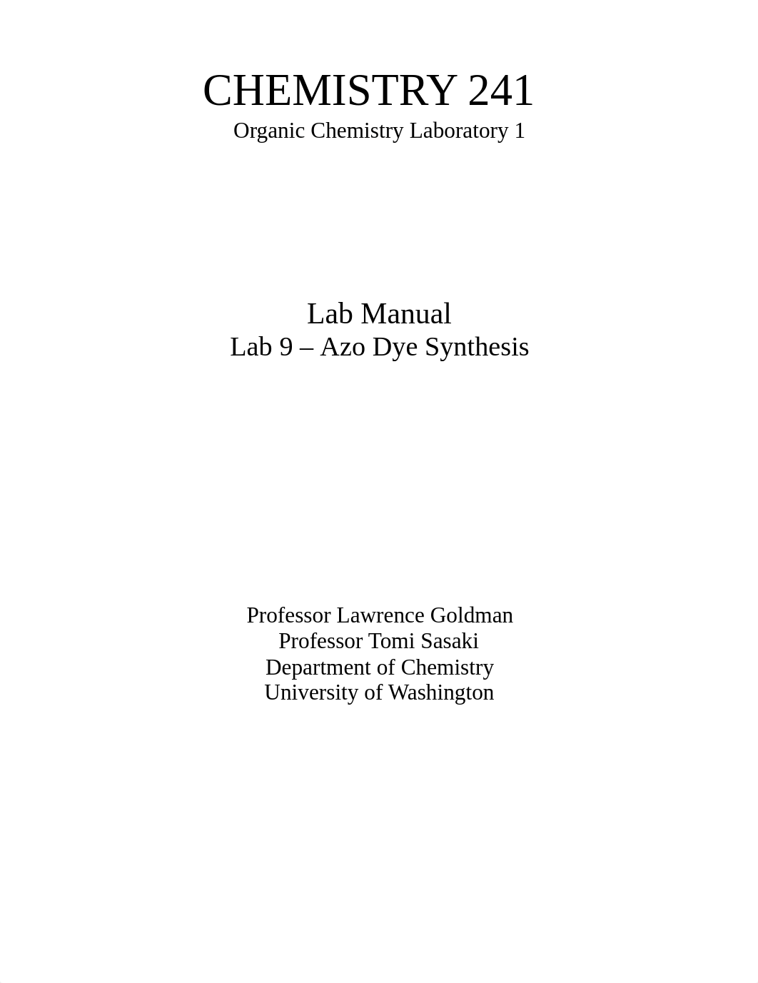 Chem 241 Lab Manual - Lab 9 - Azo Dye Synthesis.pdf_d5n9vn7z2ej_page1