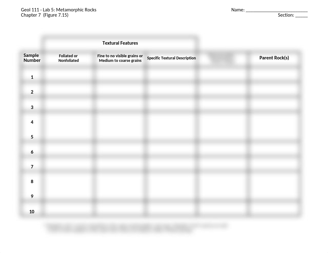Geol 111 - Lab 5 - Metamorphic Rocks.xlsx_d5nb32ufhqf_page1