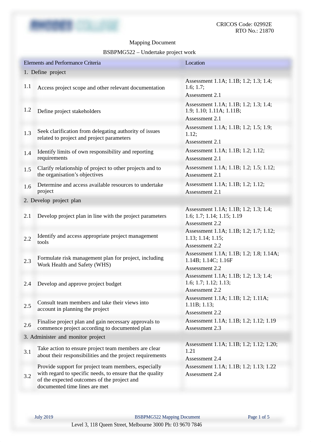 Mapping - BSBPMG522 - Undertake project work - v July 2019.pdf_d5ovq2l6cz5_page1