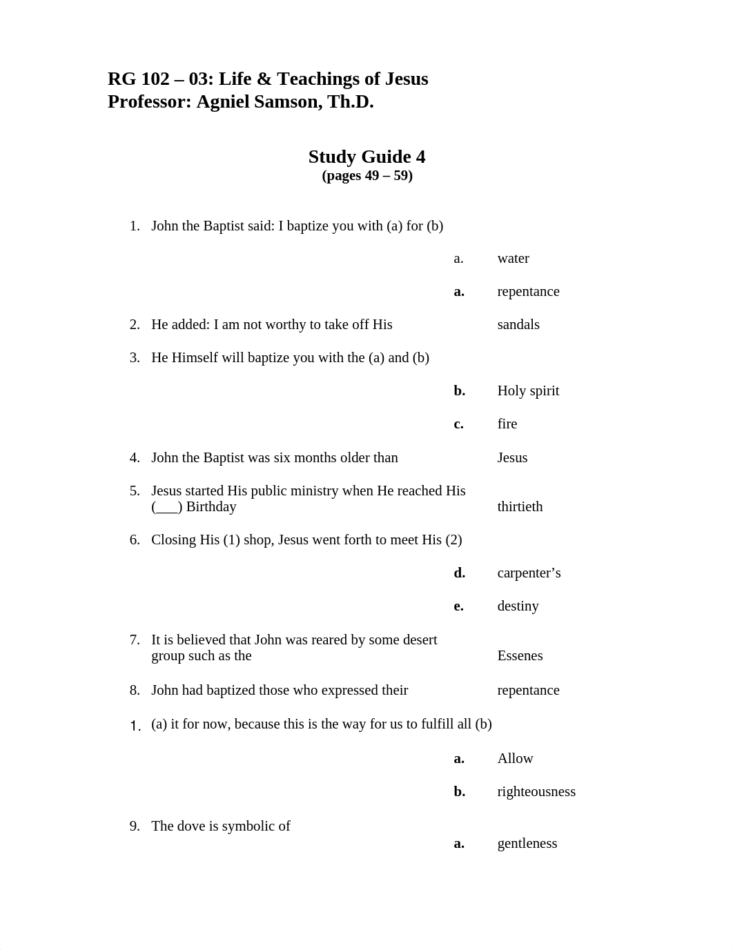 Life and Teachings of Jesus- Study Guide #5-word_d5ph3en1vz2_page1