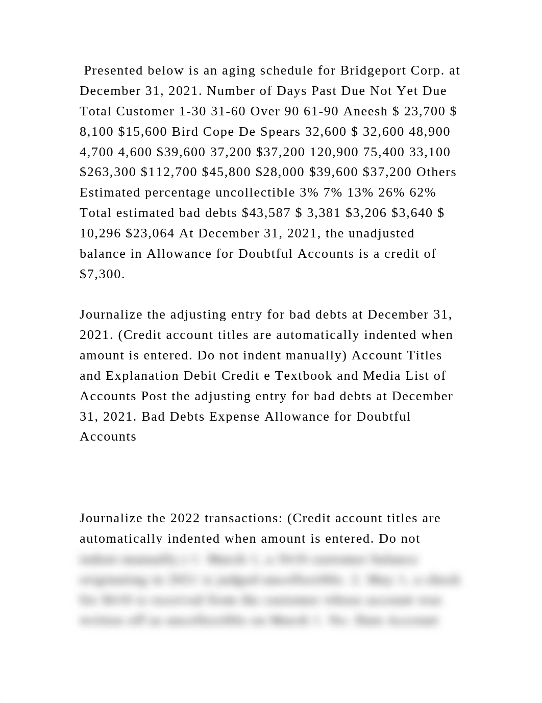 Presented below is an aging schedule for Bridgeport Corp. at December.docx_d5rak5e52ui_page2