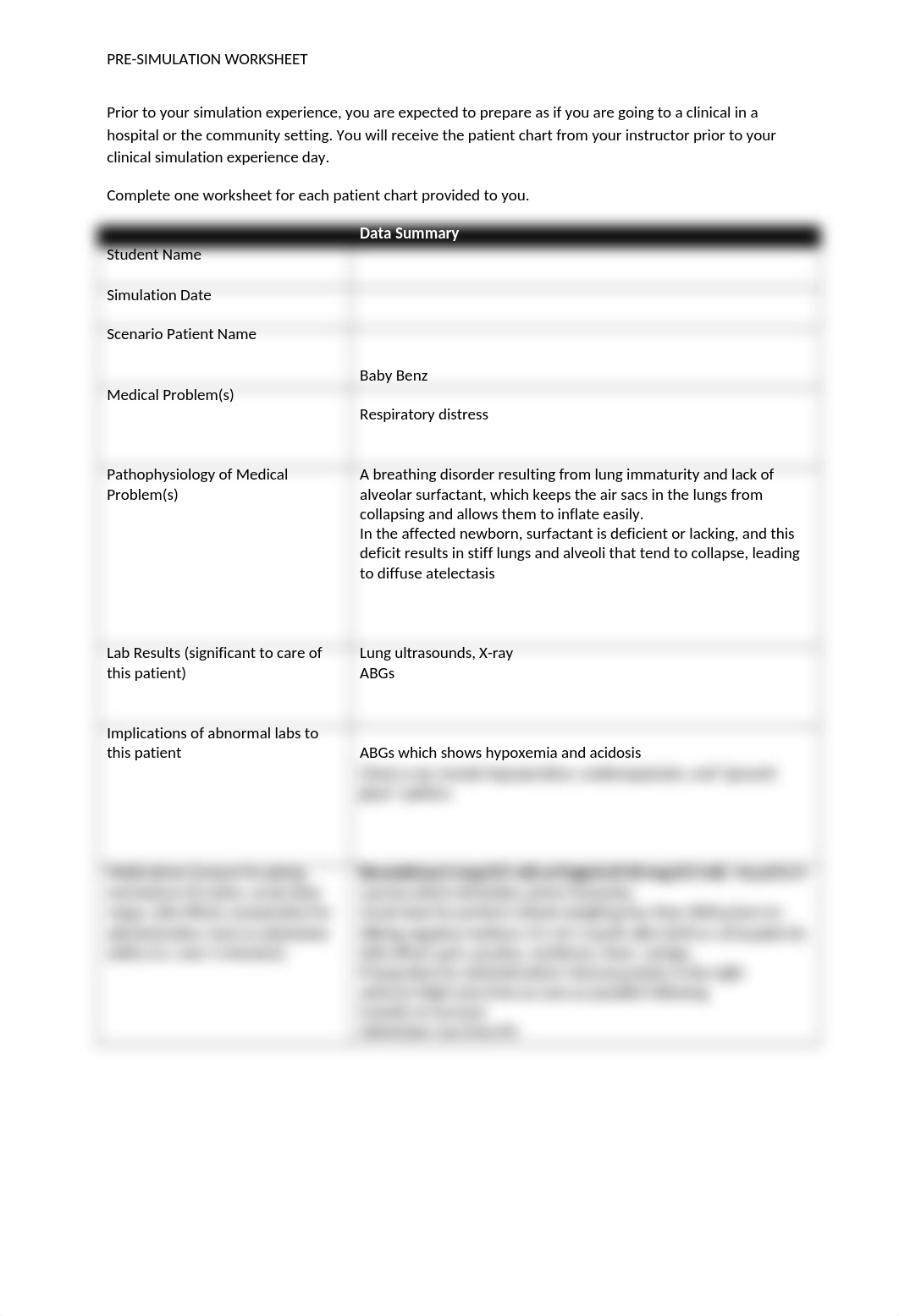 Pre sim worksheet Baby Benz.docx_d5rizqjsnr0_page1