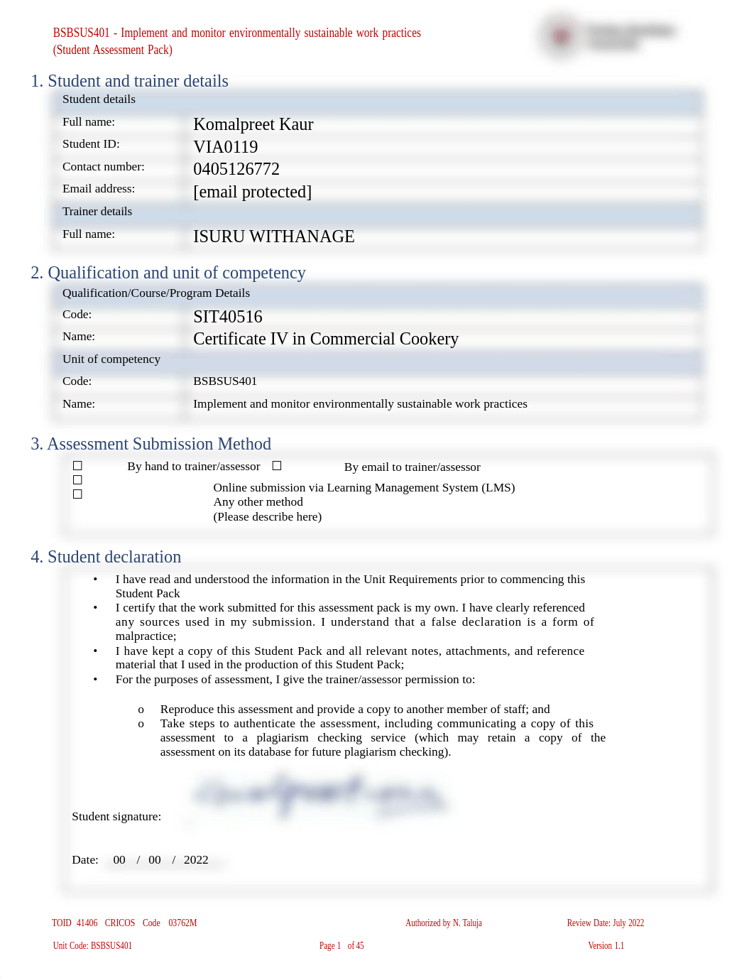 BSBSUS401 Student Assessment Pack k.docx_d5ryy79ehxb_page1