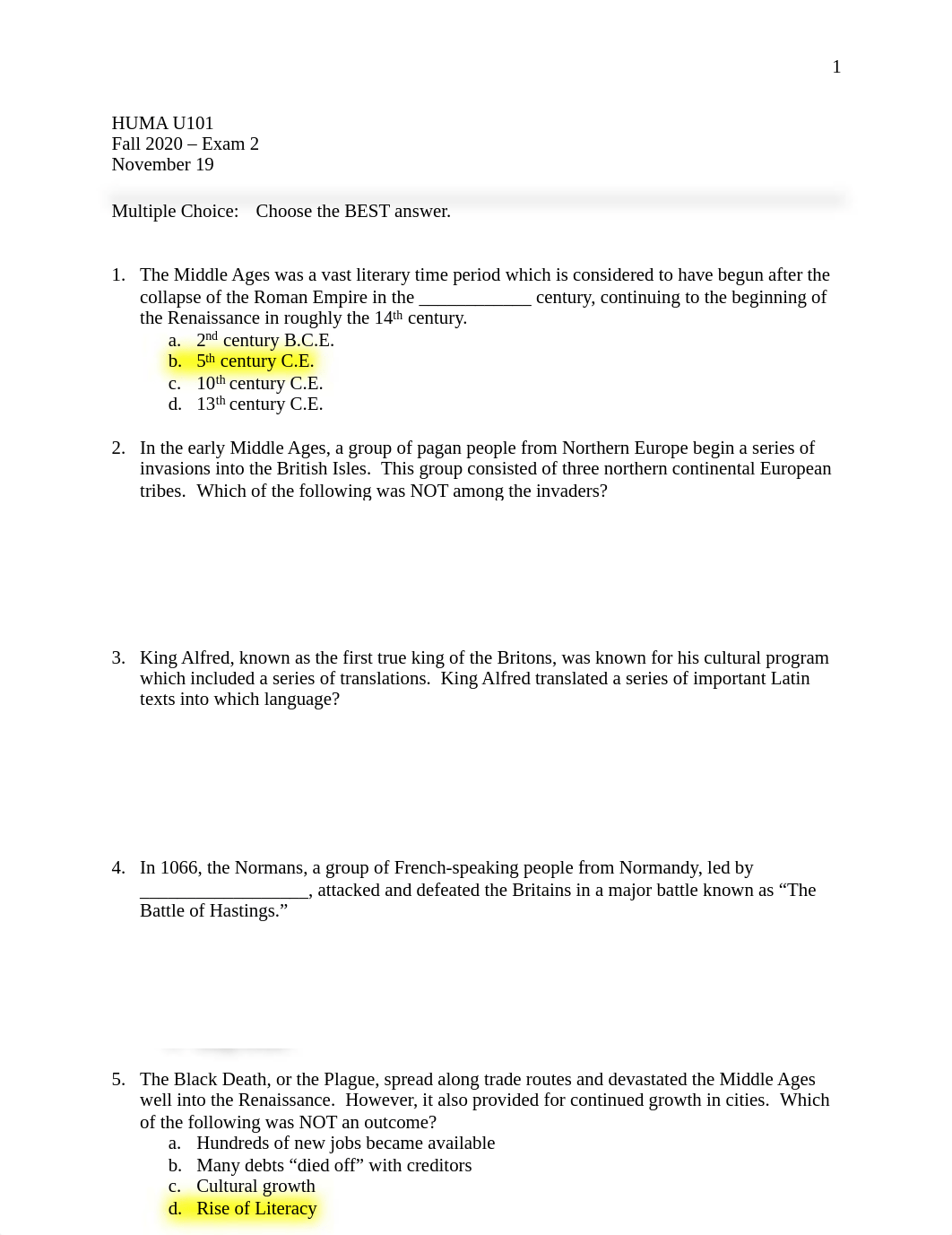 HUMA U 101 - Exam 2.pdf_d5stgkv6nw4_page1