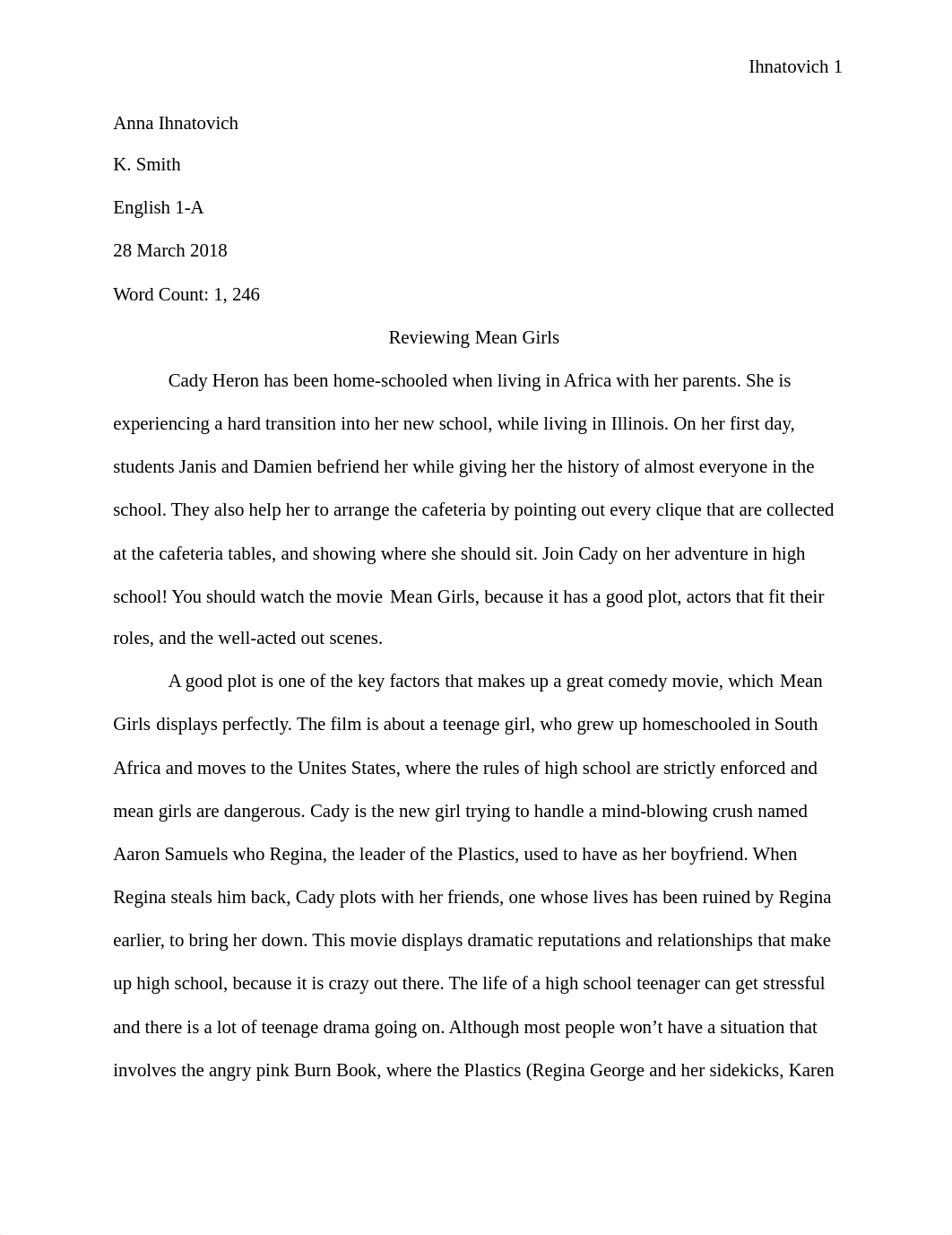 Essay #2 Reviewing Mean Girls.rtf_d5td20epgsk_page1