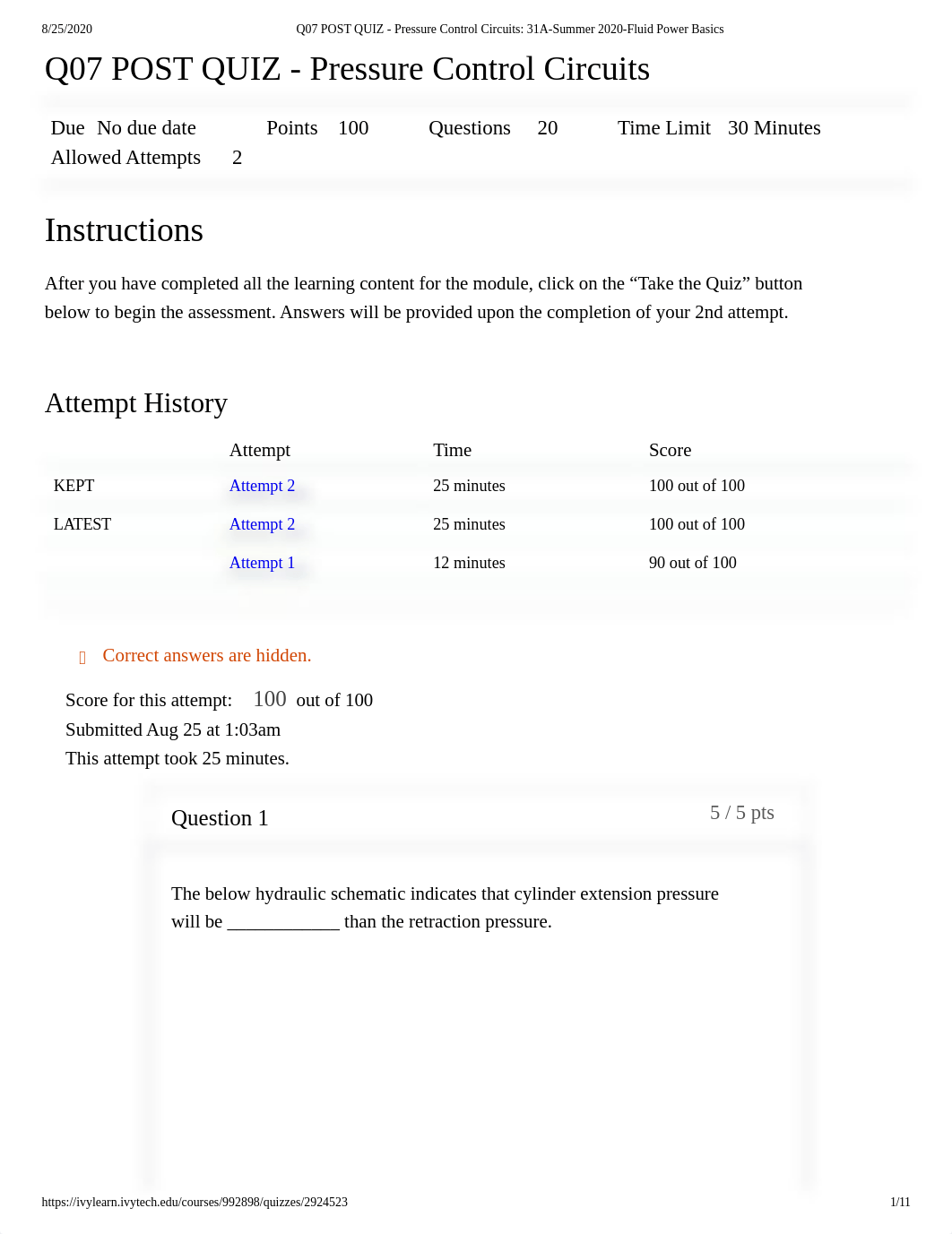 Q07 POST QUIZ - Pressure Control Circuits_ 31A-Summer 2020-Fluid Power Basics.pdf_d5txo71h990_page1