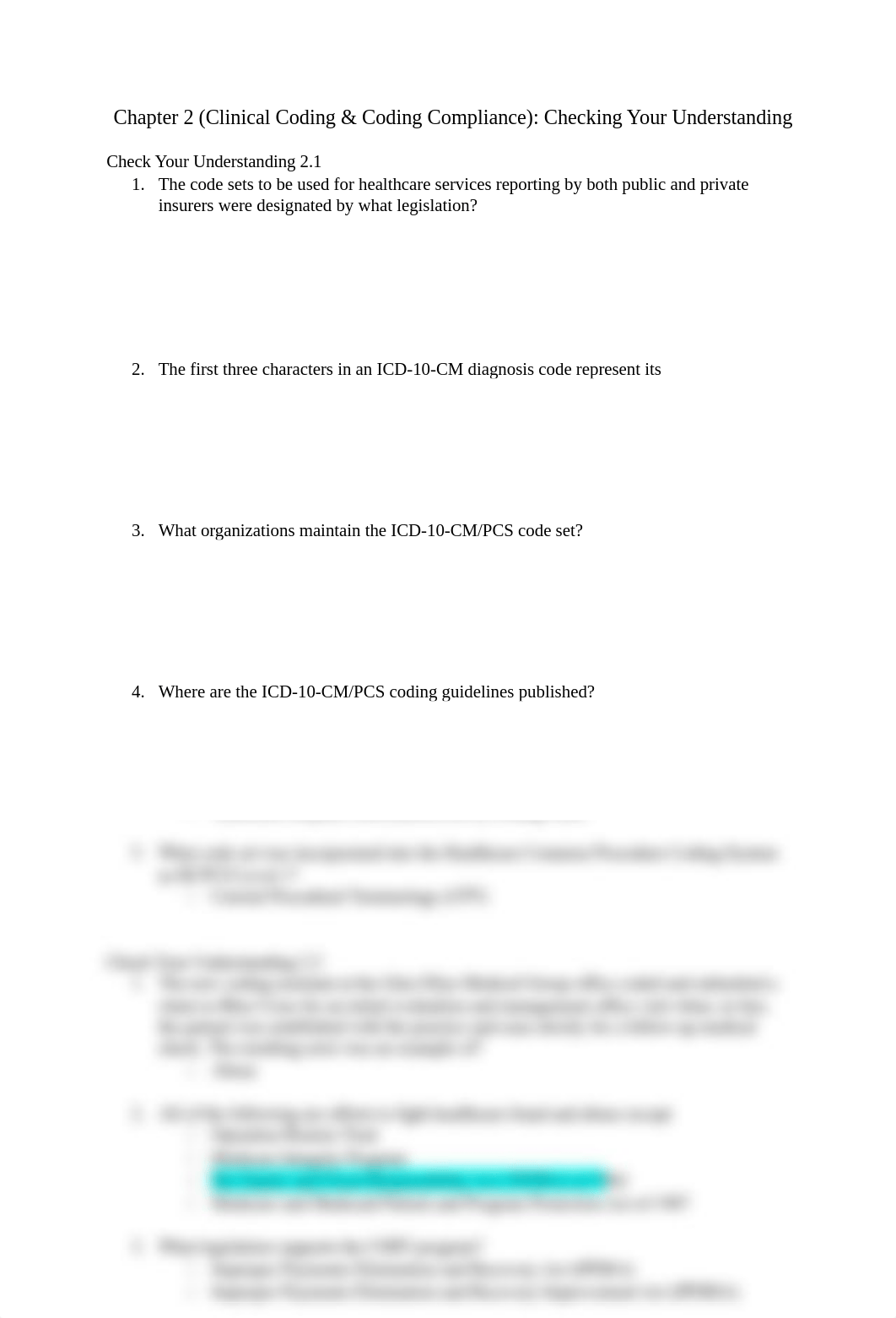 Chapter 2 (Clincial Coding & Coding Complaince) Checking Your Understanding.docx_d5u4y736hhb_page1