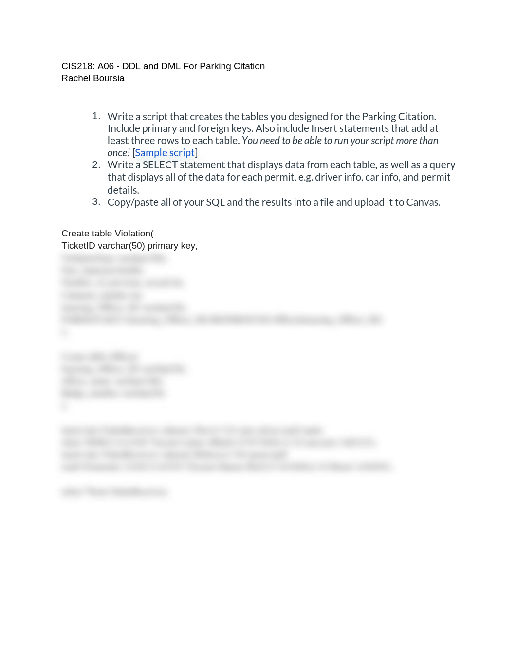 CIS218_ A06 - DDL and DML For Parking Citation.docx_d5uw3j667y2_page1