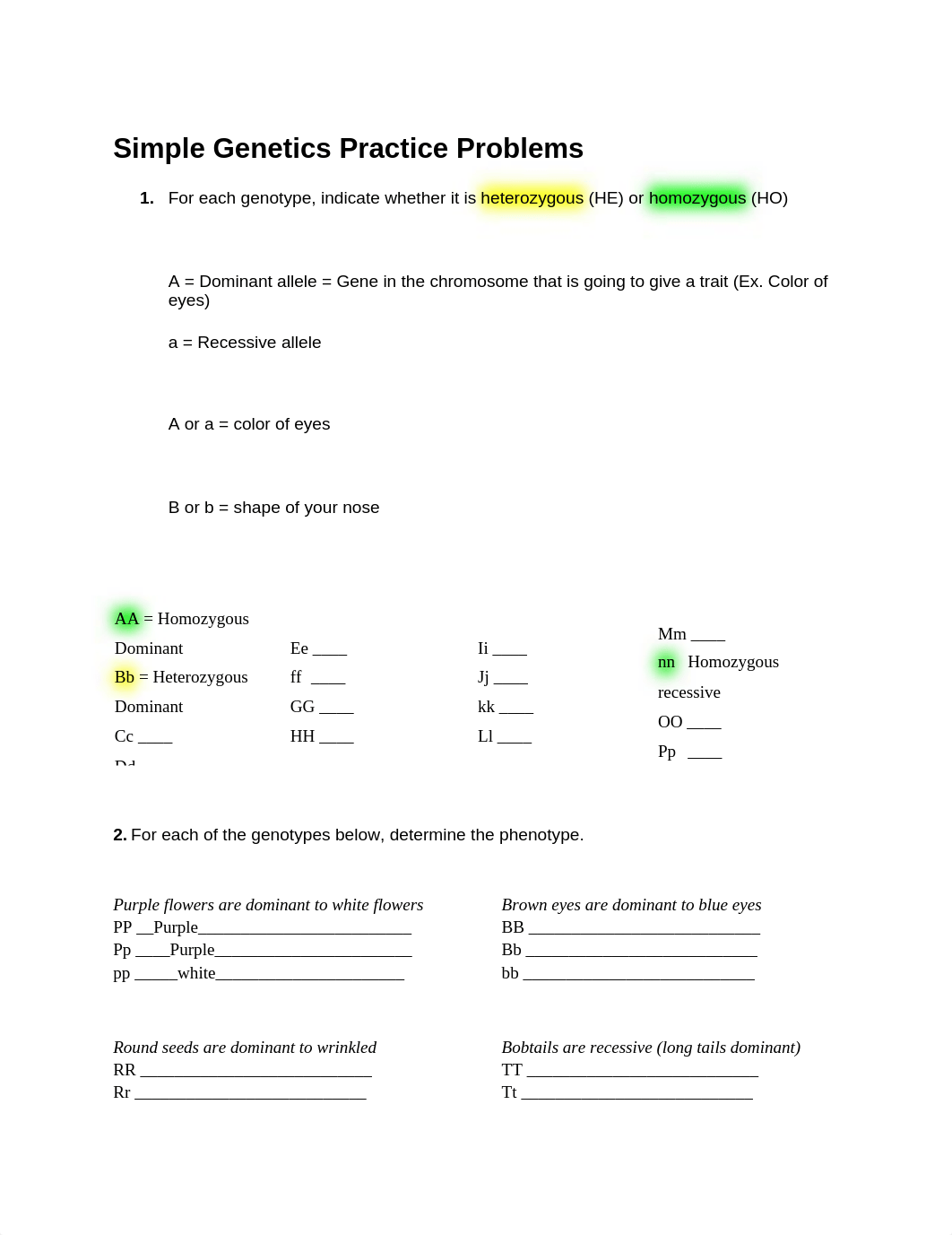 12.2 Simple Genetics Practice Problems.docx_d5v6w73pptz_page1