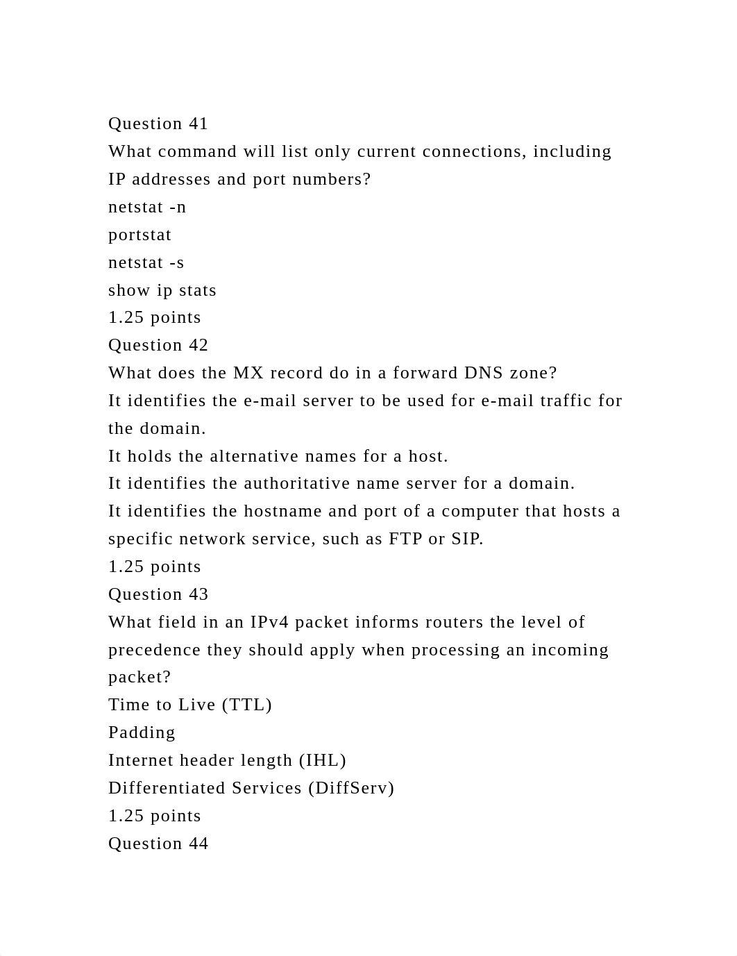 Question 41What command will list only current connections, includ.docx_d5vbfs1irhj_page2