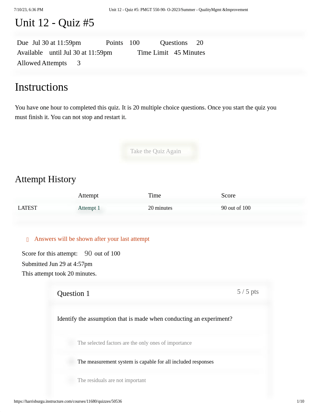Unit 12 - Quiz #5_ PMGT 550-90- O-2023_Summer - QualityMgmt &Improvement.pdf_d5ve67e2nwr_page1