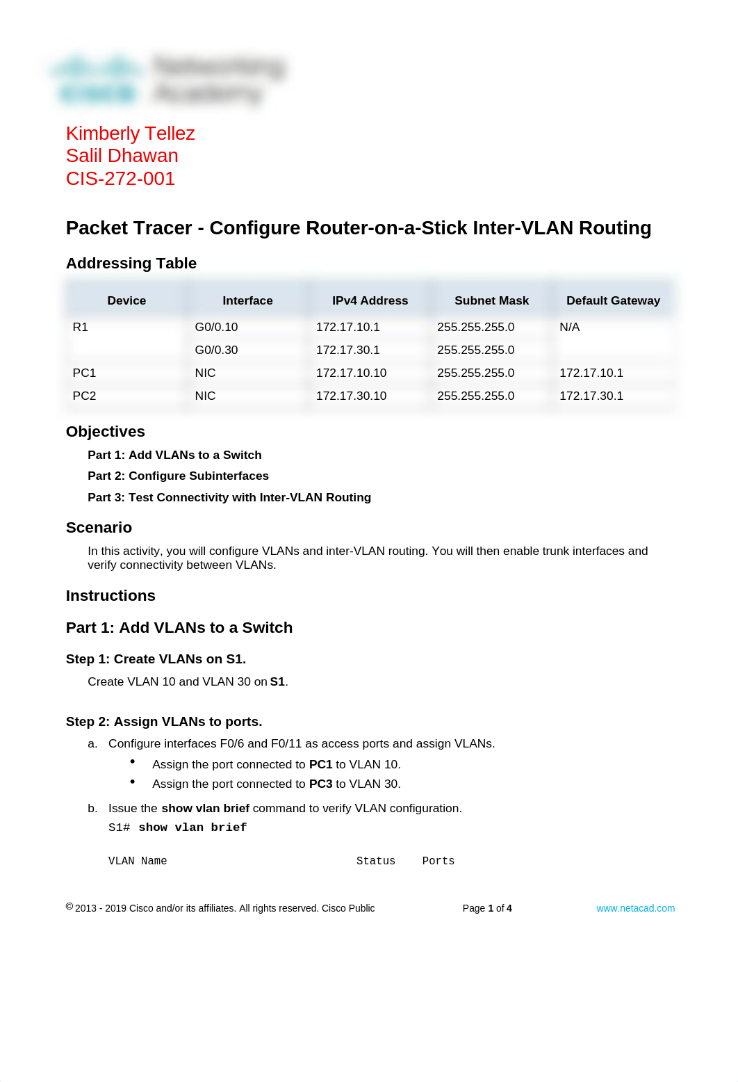 4.2.7 Packet Tracer - Configure Router-on-a-Stick Inter-VLAN Routing_Kimberly Tellez.docx_d5vxxupsf7s_page1