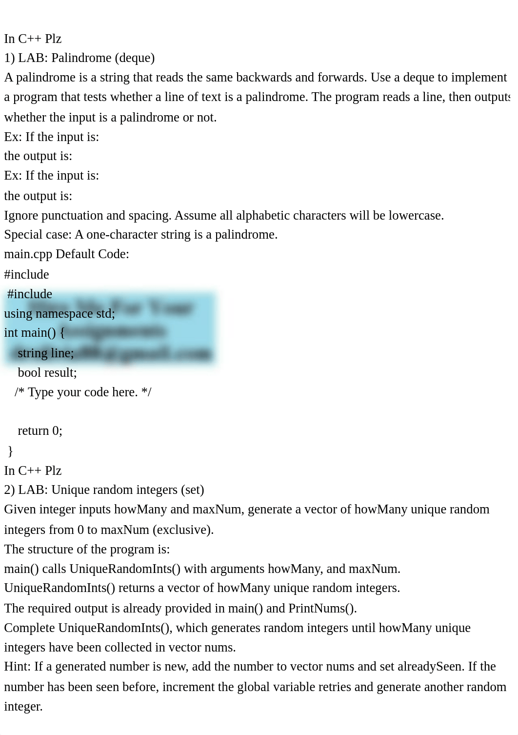 In C++ Plz1) LAB Palindrome (deque)A palindrome is a string tha.pdf_d5w44rzm9wz_page1