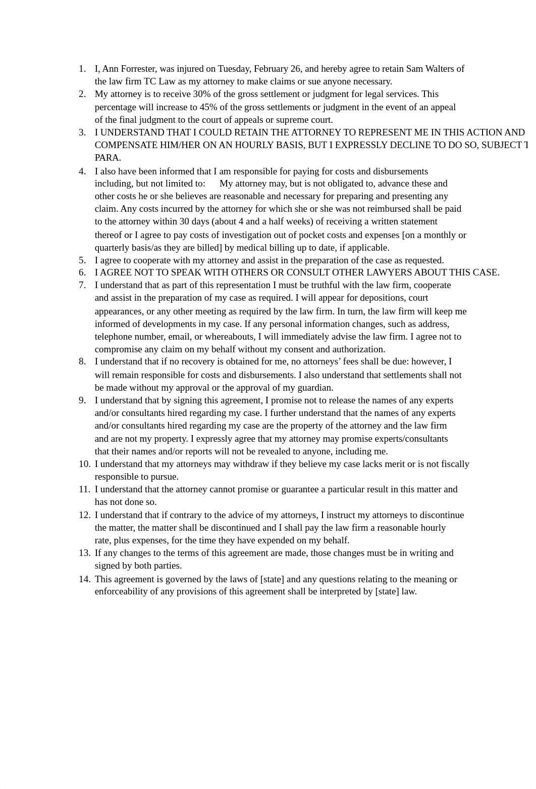 Mrs. Forrester v. Mr. Hart and Mercury Parcel Representation Agreement.docx_d5wpadirf99_page1