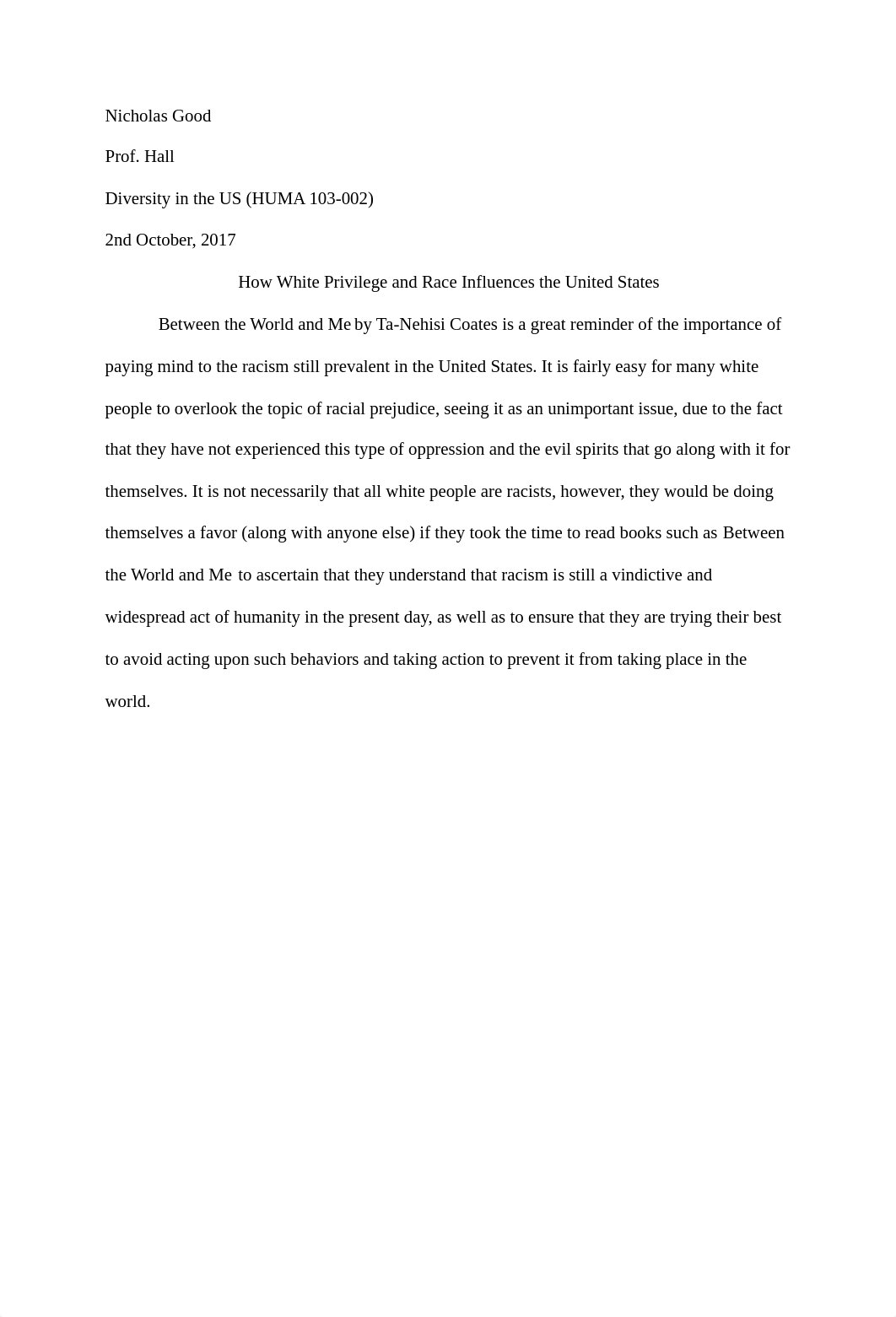 Response How White Privilege and Race Influences the United States (1).pdf_d5xbjflttul_page1