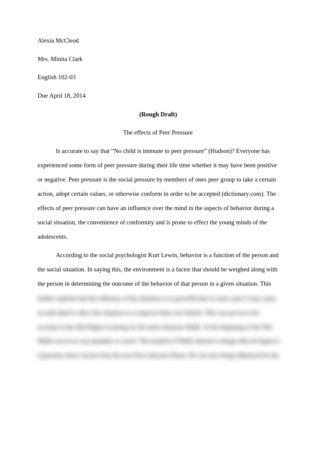 Essay #3 The Effects of Peer Pressure- Rough Draft_d5xzfr3ew4y_page1