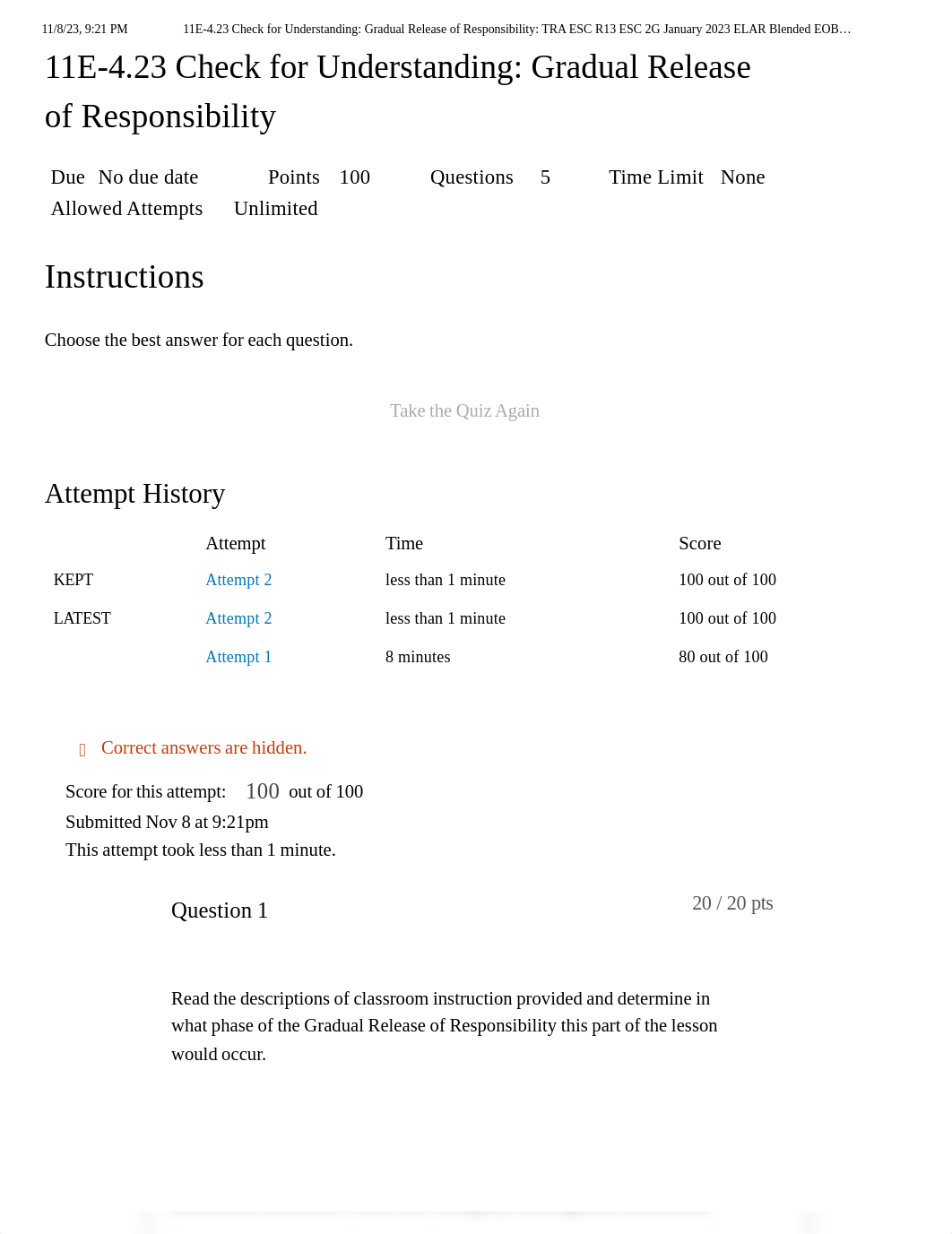 11E-4.23 Check for Understanding_ Gradual Release of Responsibility_ TRA ESC R13 ESC 2G January 2023_d5y0potkfxm_page1