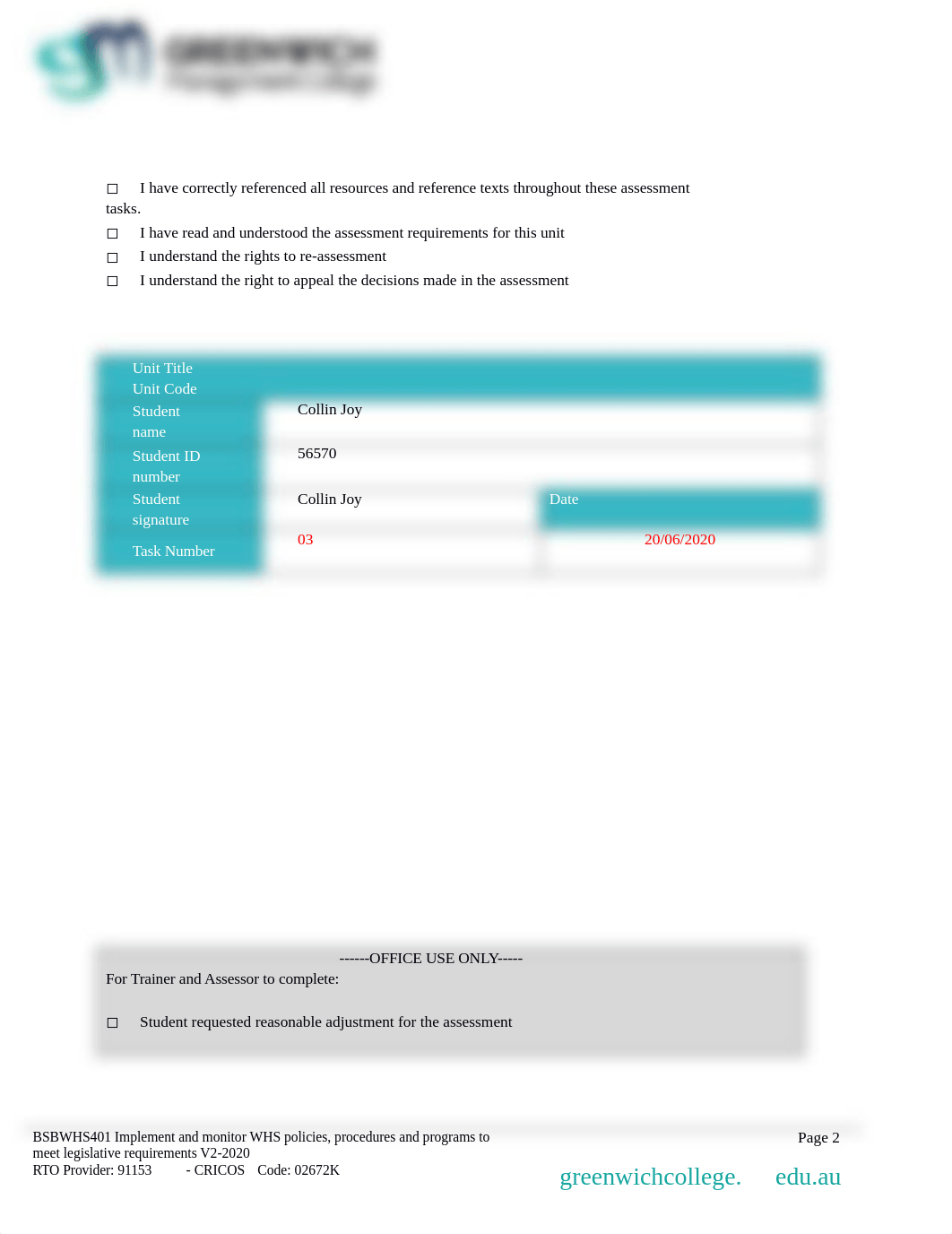 Collin Assessment Task 3 - BSBWHS401.docx_d5y65wcp6za_page2