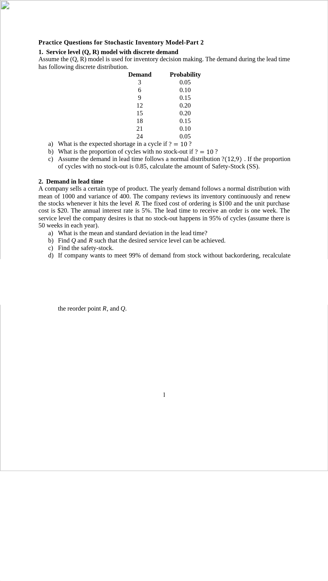 7.  Stochastic Inventory Model-2 Practice Problems.pdf_d5yd24re35z_page1