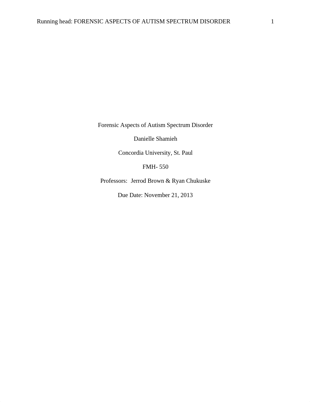 Forensic Aspects of Autism Spectrum DisorderFMH 550 Week 1.docx_d5yr7vg8dj4_page1