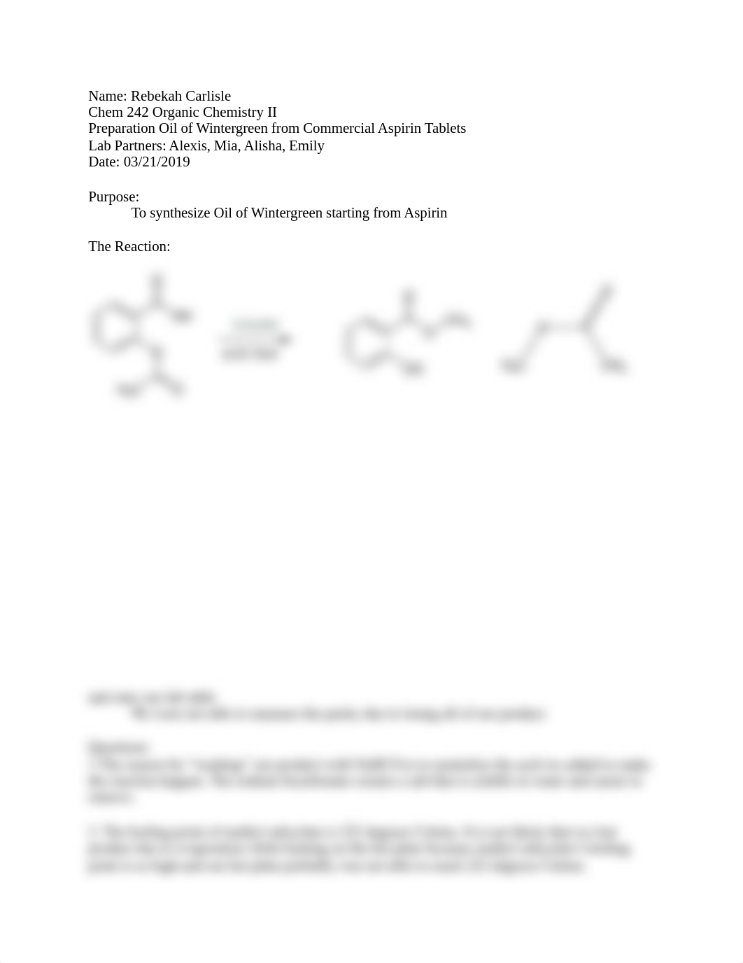 Preparation of Oil Wintergreen from Aspirin Lab Report.docx_d605g2jvss7_page1