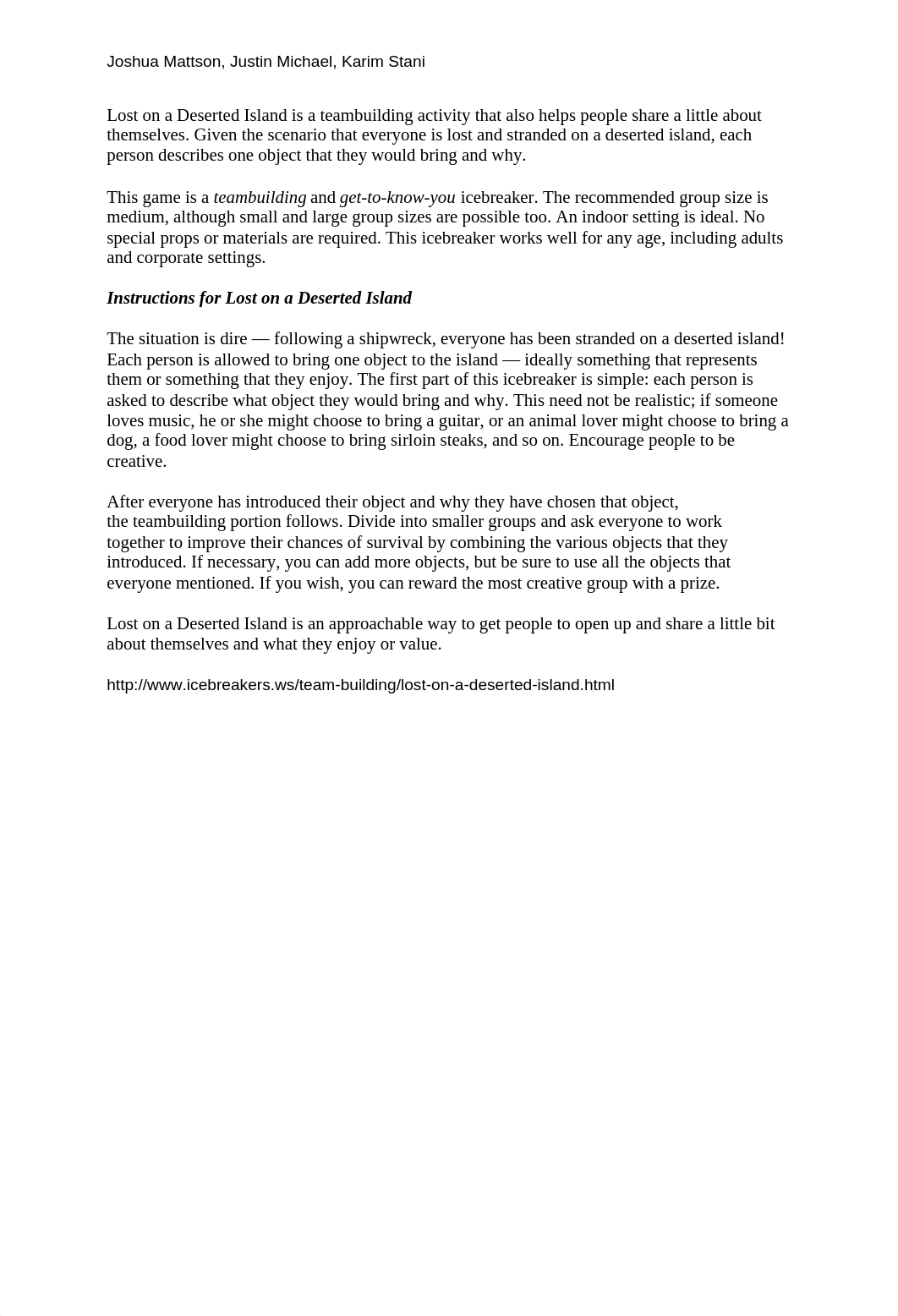 Lost on a Deserted Island is a teambuilding activity that also helps people share a little about the_d61auum4rem_page1