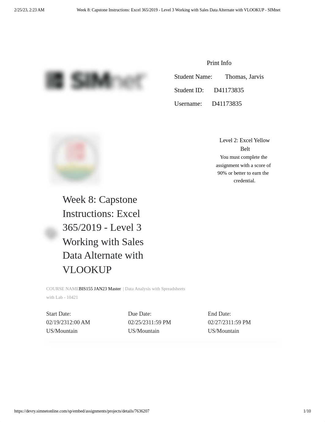 Week 8_ Capstone Instructions_ Excel 365_2019 - Level 3 Working with Sales Data Alternate with VLOOK_d61f10pe6ub_page1