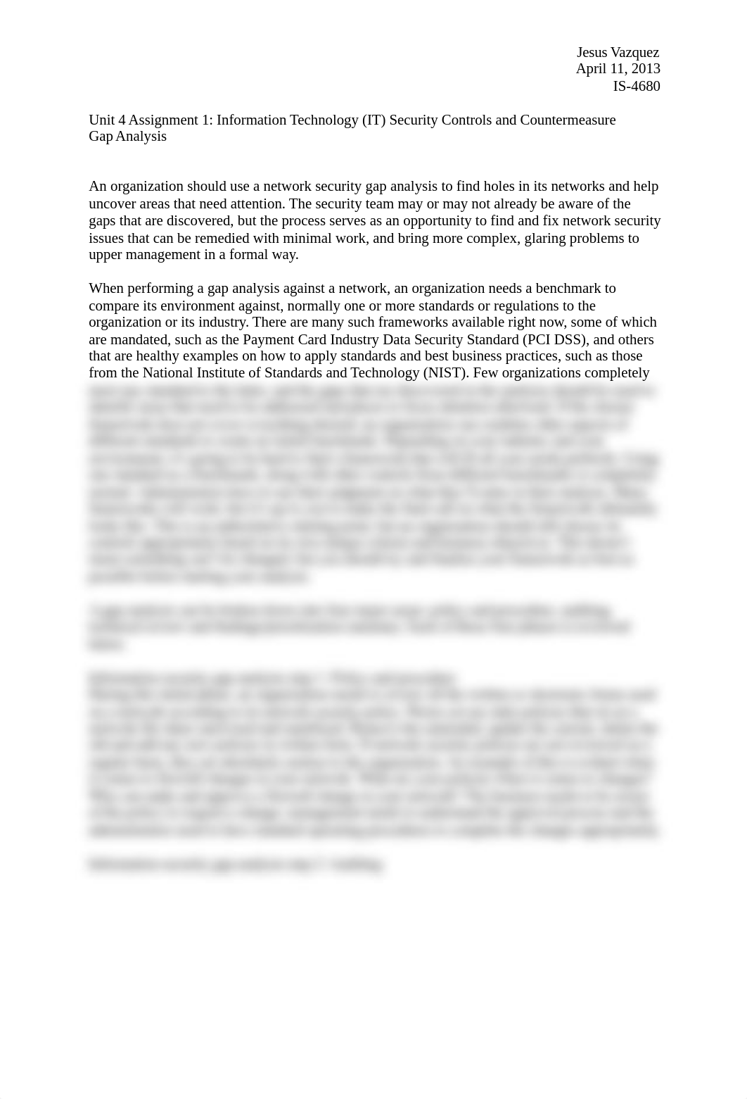 Unit 4 Assignment 1 Information Technology (IT) Security Controls and Countermeasure Gap Analysis_d61xeiogt06_page1