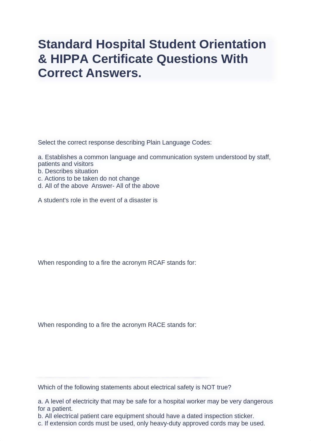 Standard Hospital Student Orientation & HIPPA Certificate Questions With Correct Answers.docx_d62voidfy9w_page1