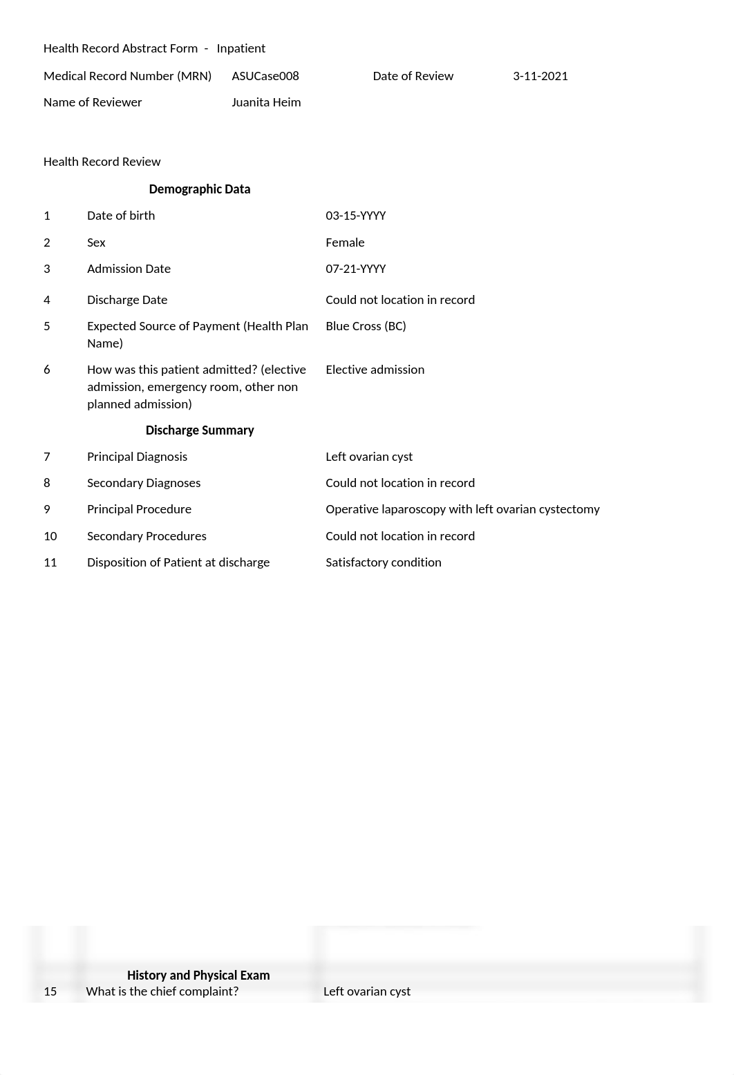 Health Record Abstract Form Inpatient ASUCase008 w ans by juanita.doc_d62w5noxoxg_page1