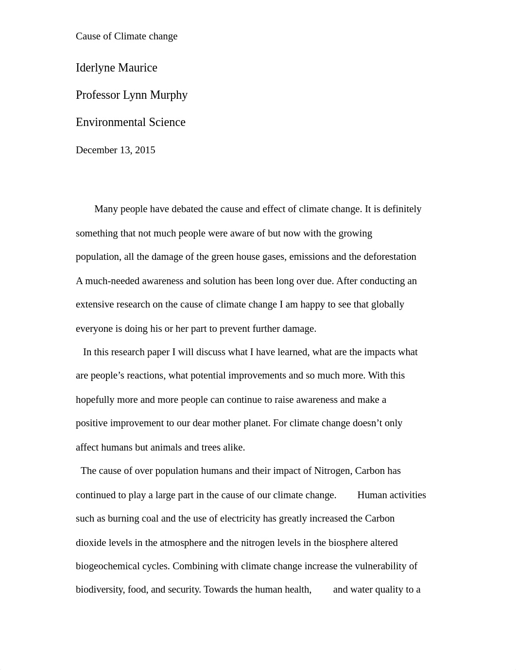 Environmental Science Climate change Research paper- Edited Rough Draft Iderlyne Maurice.docx_d64ksrikiou_page1