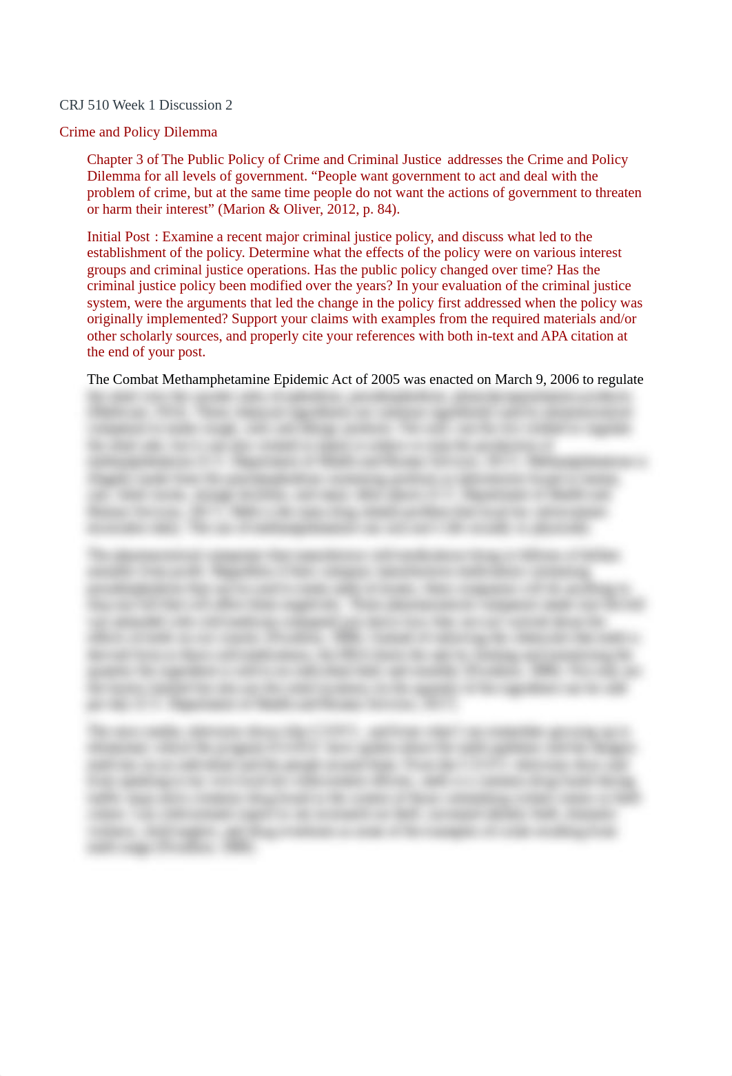 crj 510 week 1 discussion 2 - Crime and Policy Dilemma.docx_d64mm30zzaj_page1