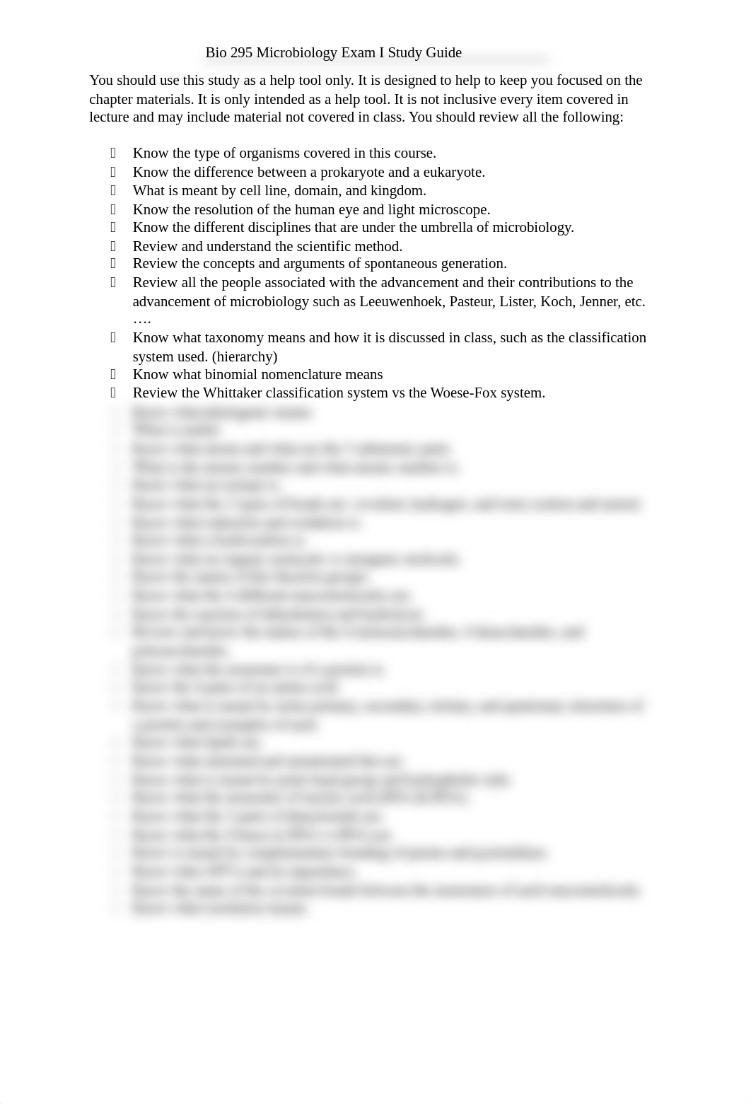 Bio 295 Exam I Study Guide (1).docx_d653byfnhwk_page1