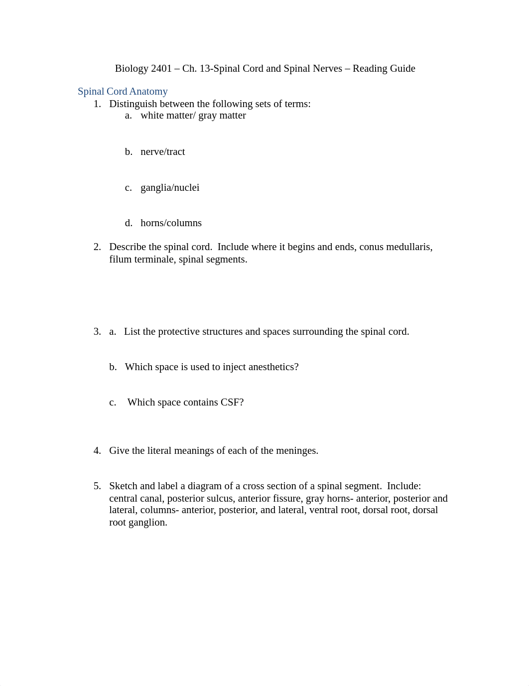 Biology 2301- Ch. 13- Spinal Cord and Spinal Nerves -Guide.doc_d65ers6auos_page1