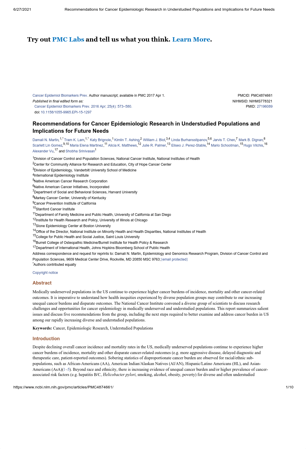 Recommendations for Cancer Epidemiologic Research in Understudied Populations and Implications for F_d65y3f69rol_page1