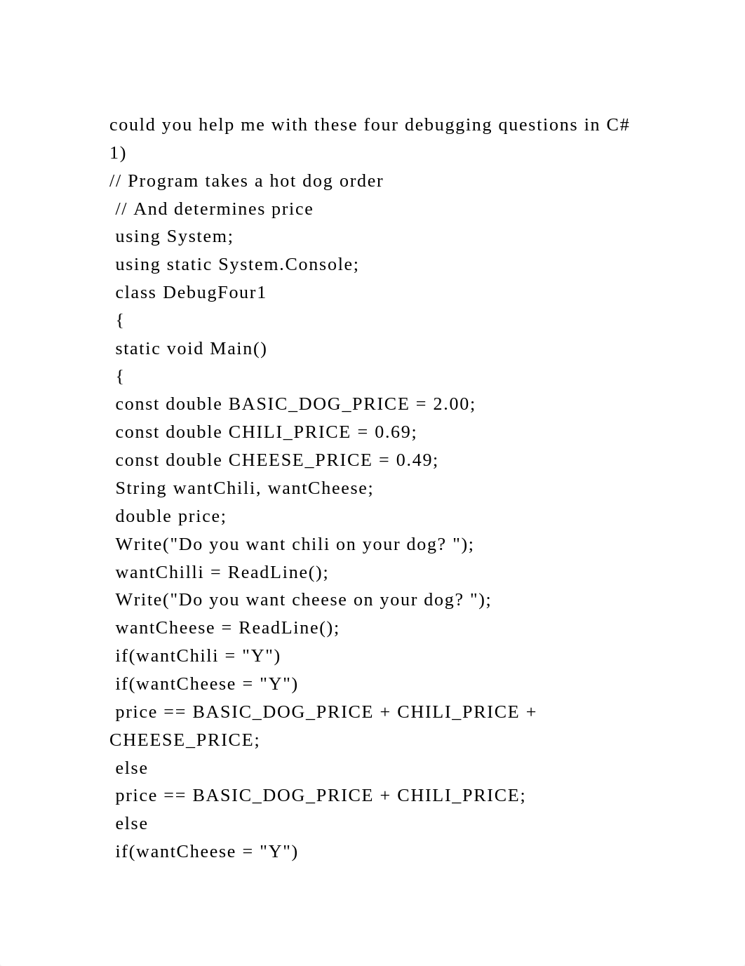 could you help me with these four debugging questions in C#1) .docx_d66wkodhpbm_page2