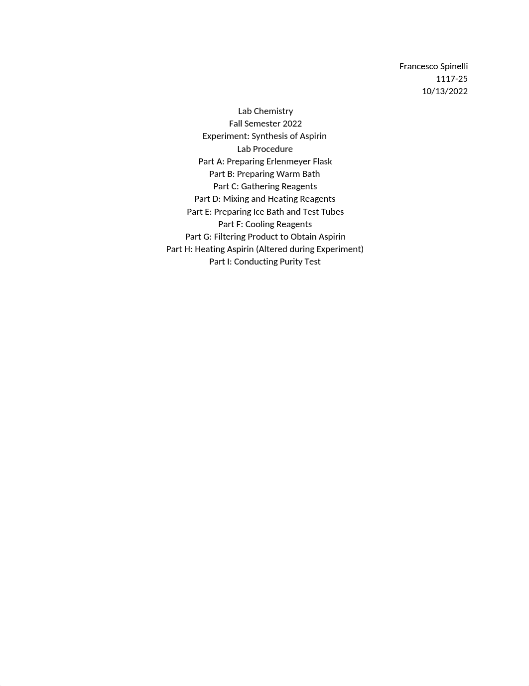 Spinelli - Formal Lab Report Synthesis of Aspirin.docx_d67q3x3q7iy_page1