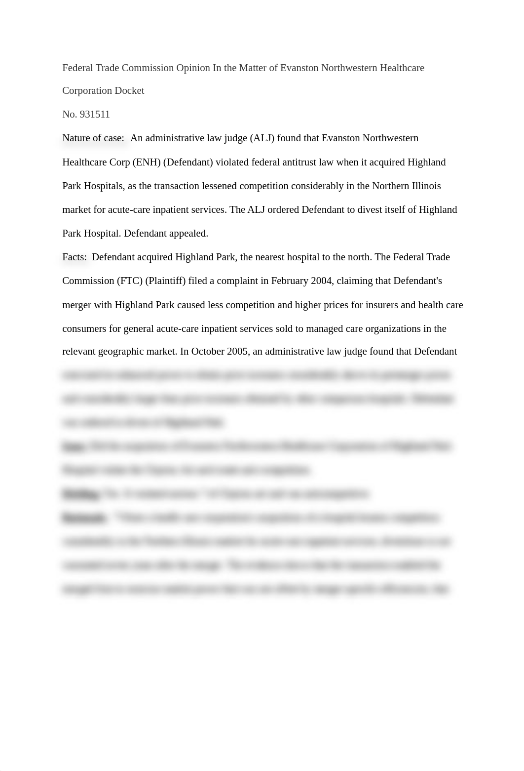 Federal Trade Commission Opinion In the Matter of Evanston Northwestern Healthcare Corporation Docke_d683766vs1d_page1