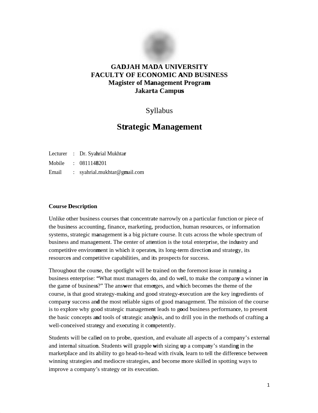 Syllabus of Strategic management of UGM_d68b74msloe_page1