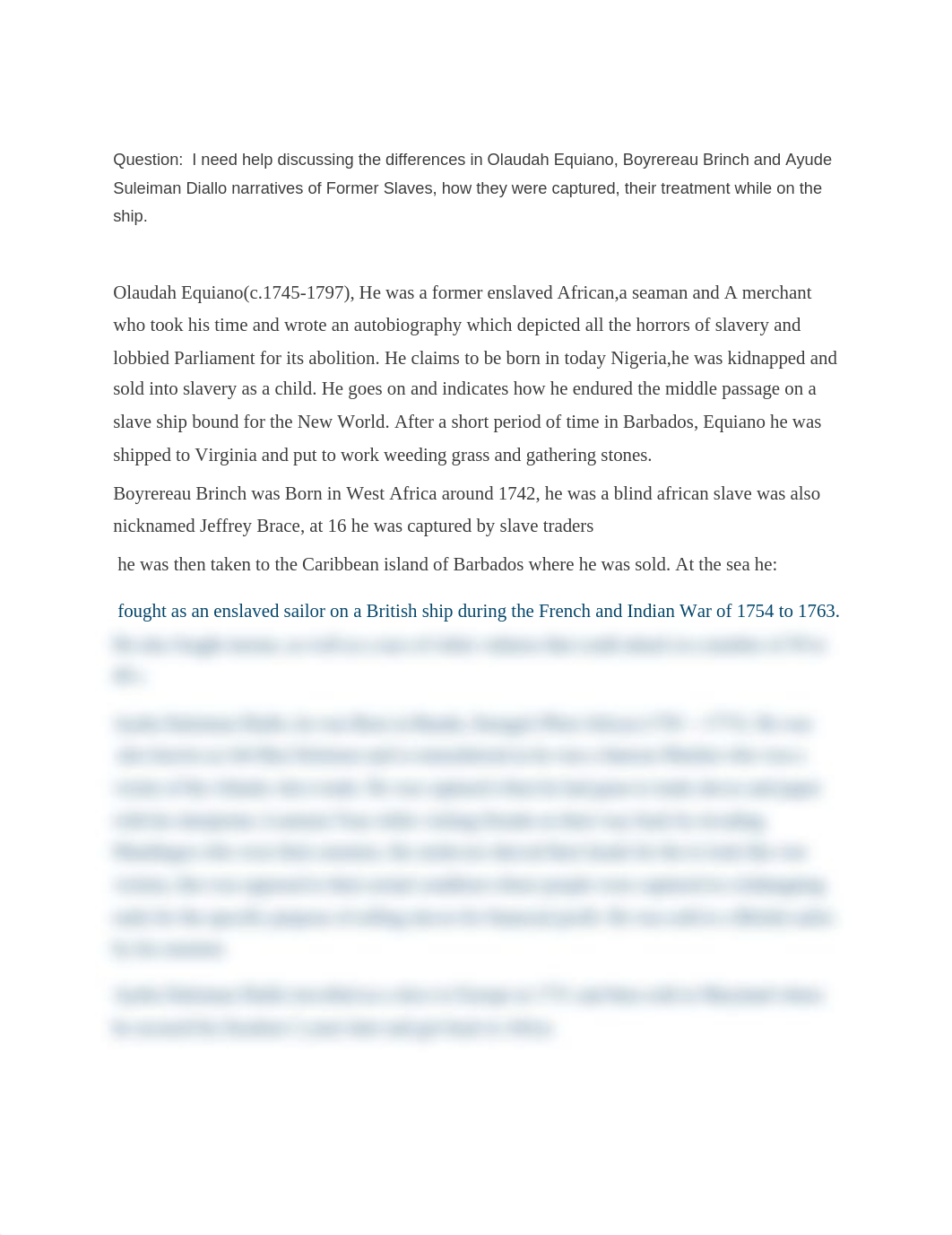 I need help discussing the differences in Olaudah Equiano, Boyrereau Brinch and Ayude Suleiman Diall_d69d4xlf3of_page1