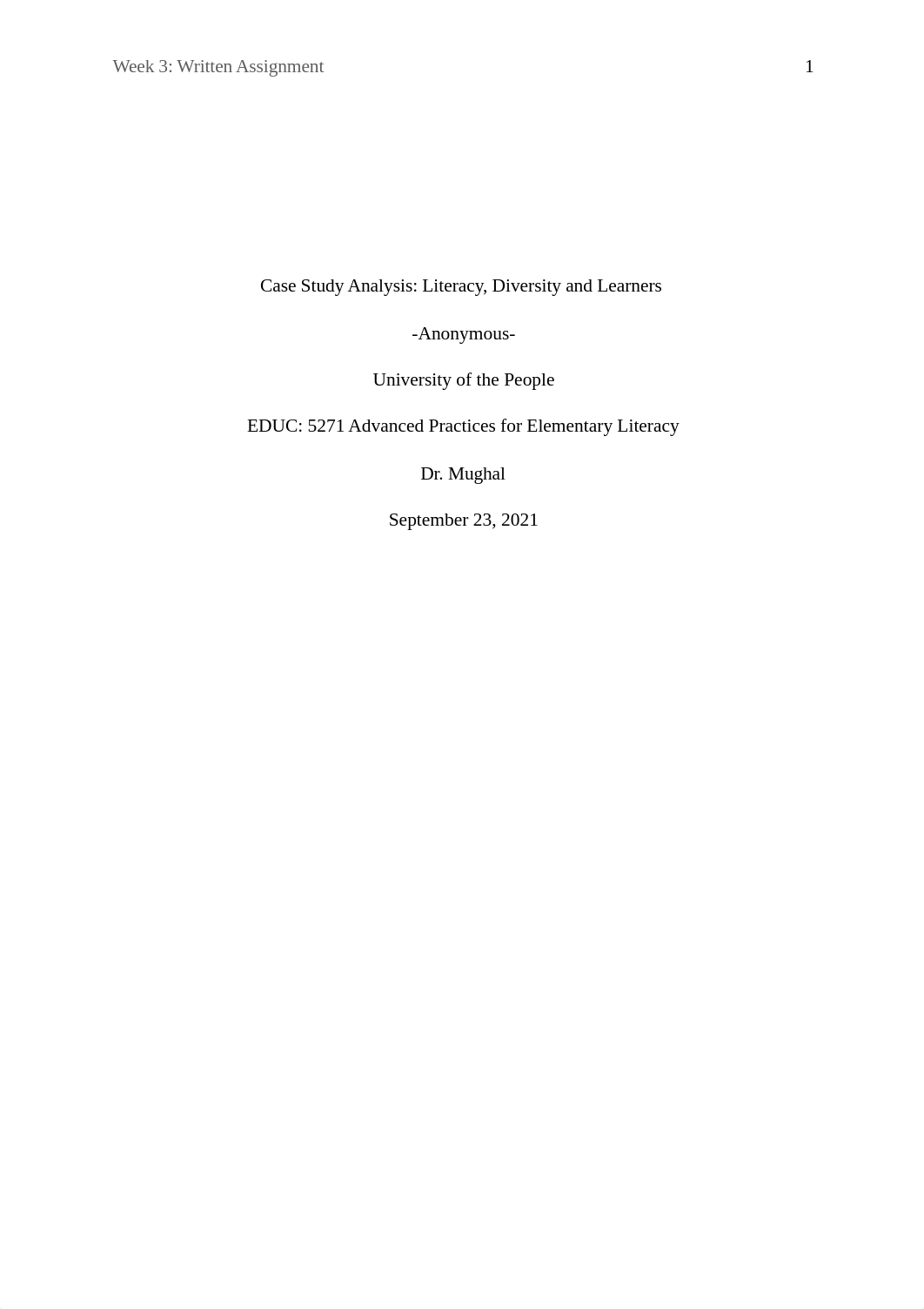 Week 3 Case Study Analysis Literacy, Diversity and Learners .pdf_d6a2mnpr895_page1