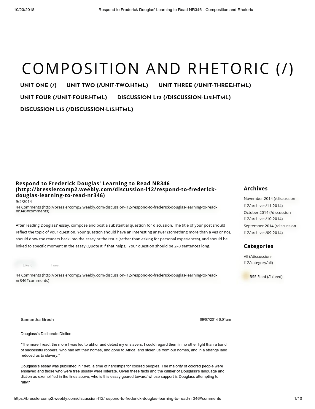 Respond to Frederick Douglas' Learning to Read NR346 - Composition and Rhetoric.pdf_d6acb0m3jka_page1