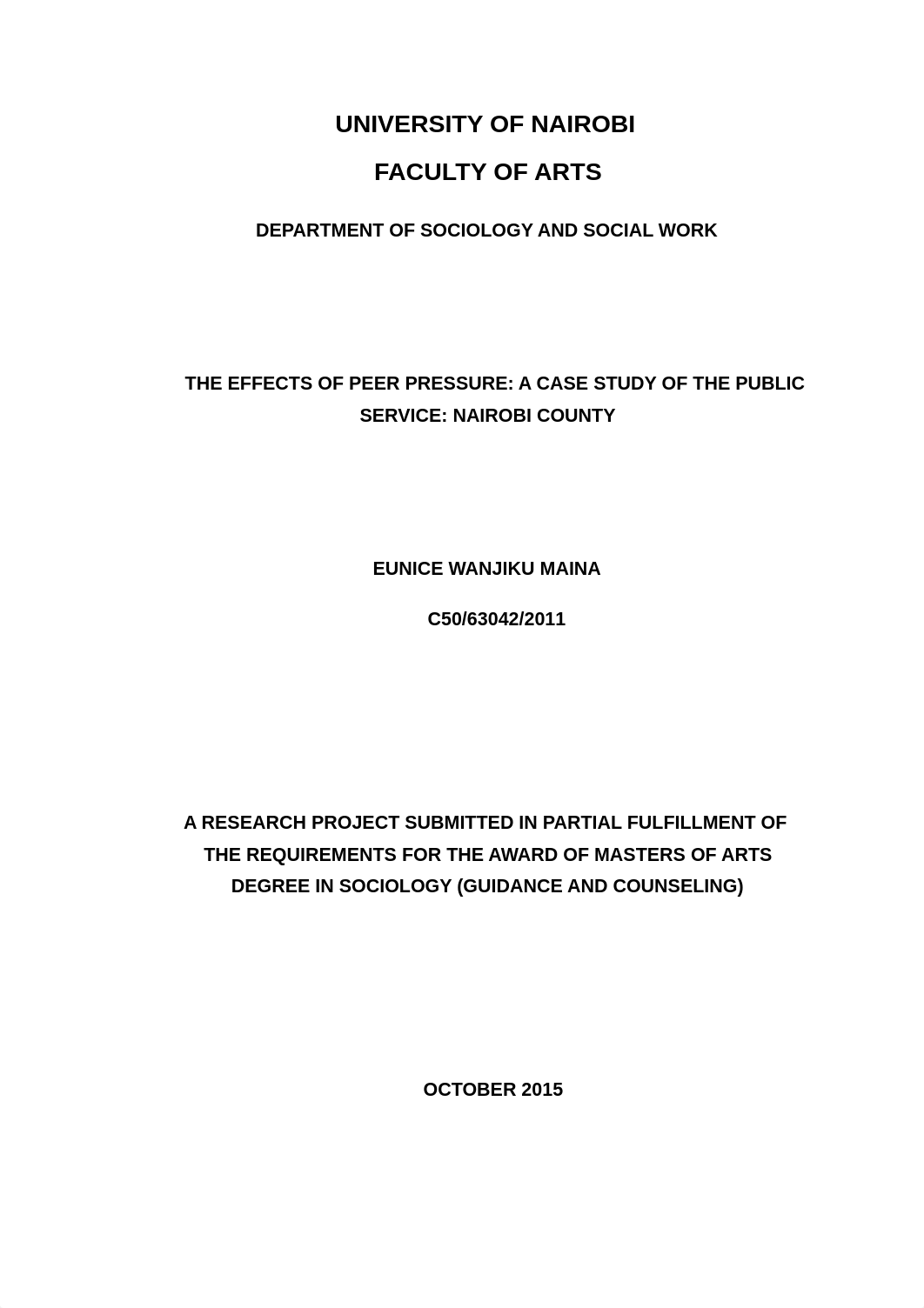 Maina, Eunice W_The effects of peer pressure a case study of the public service, Nairobi county.pdf_d6aqyw5sycf_page1