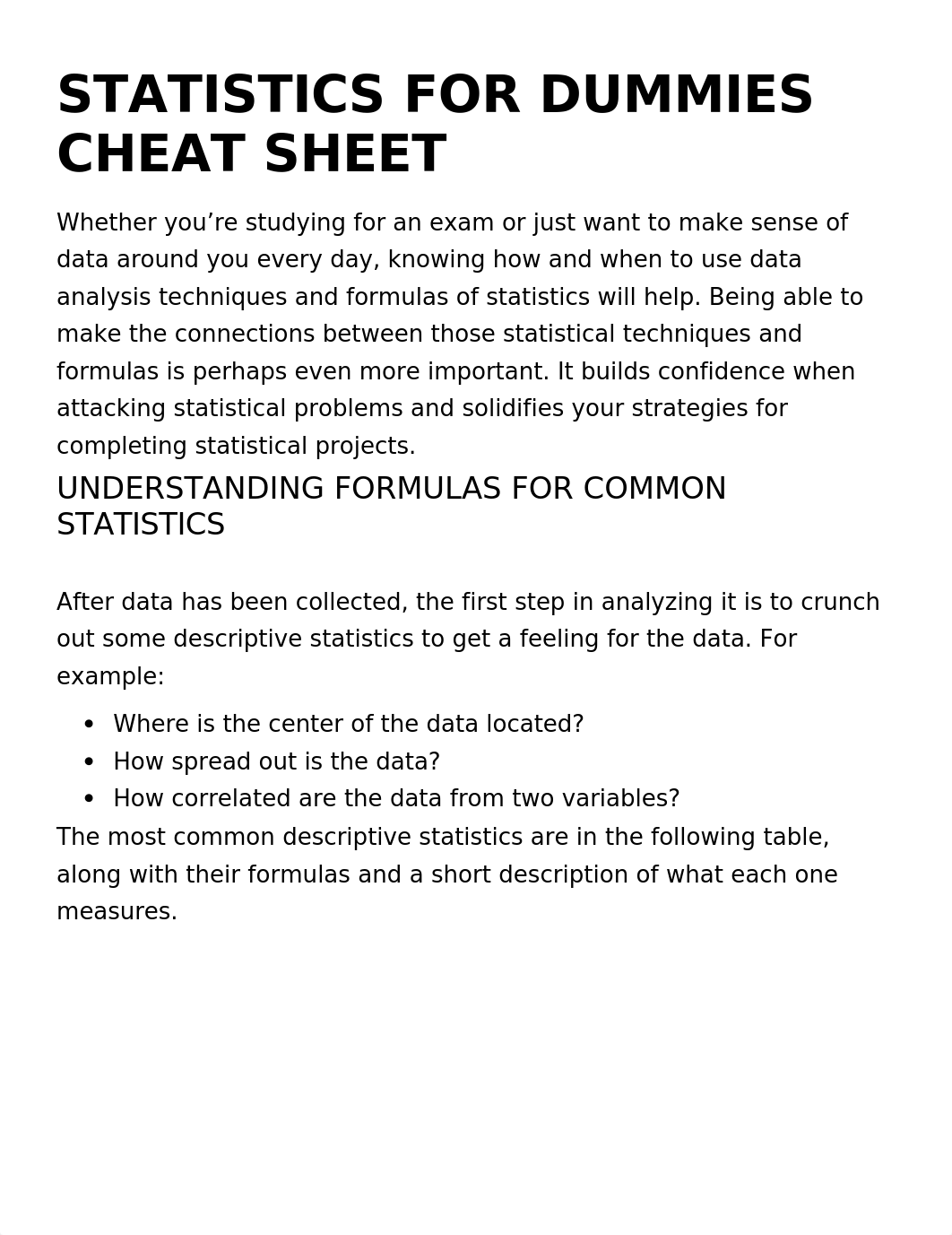 Statistics For Dummies Cheat Sheet.docx_d6b5axxcmua_page1